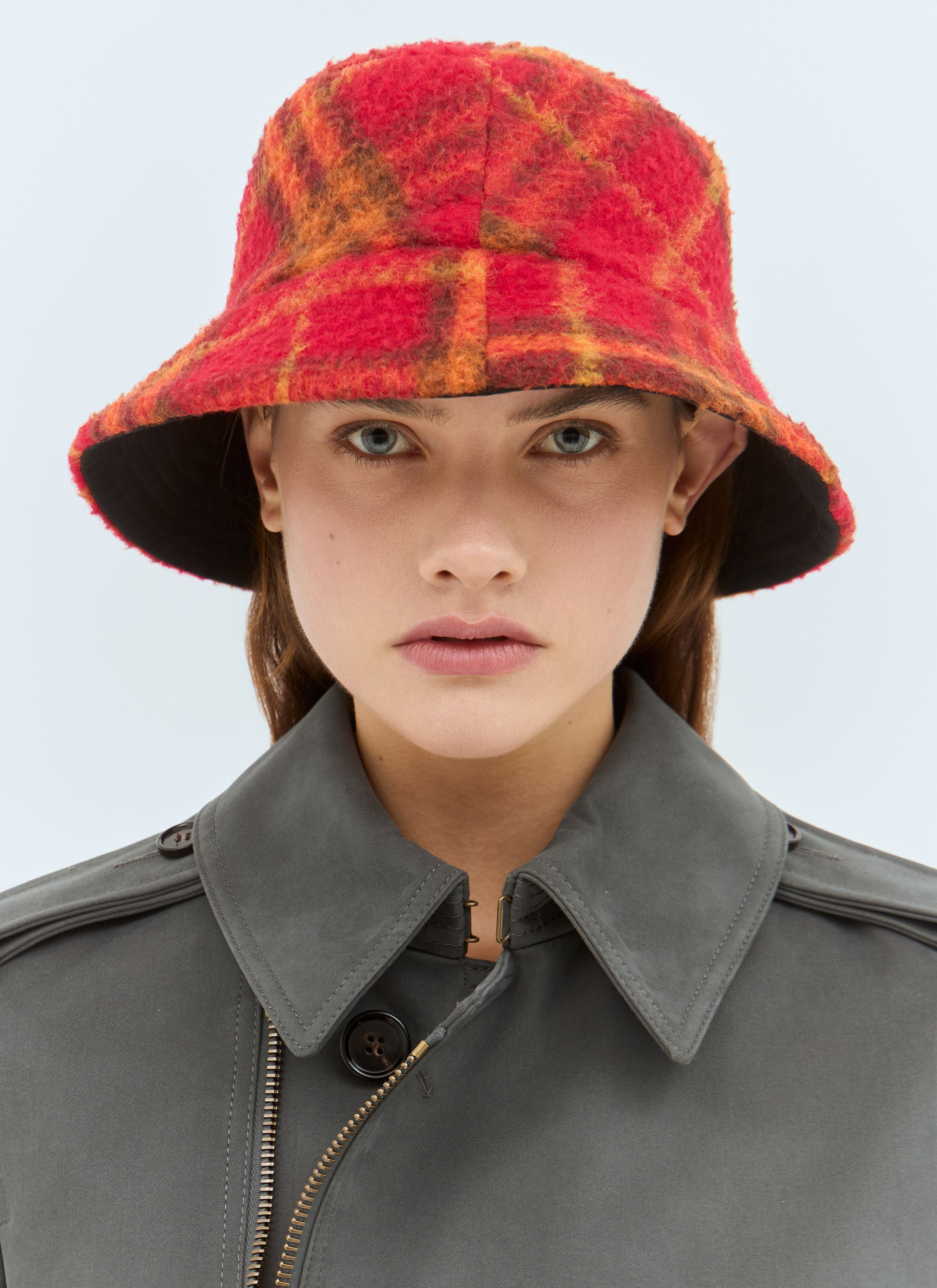 reversible check fleece bucket hat