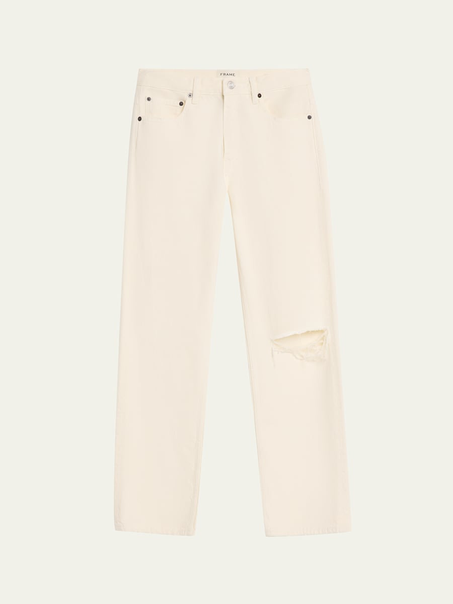 men's ripped-knee straight leg five-pocket jeans