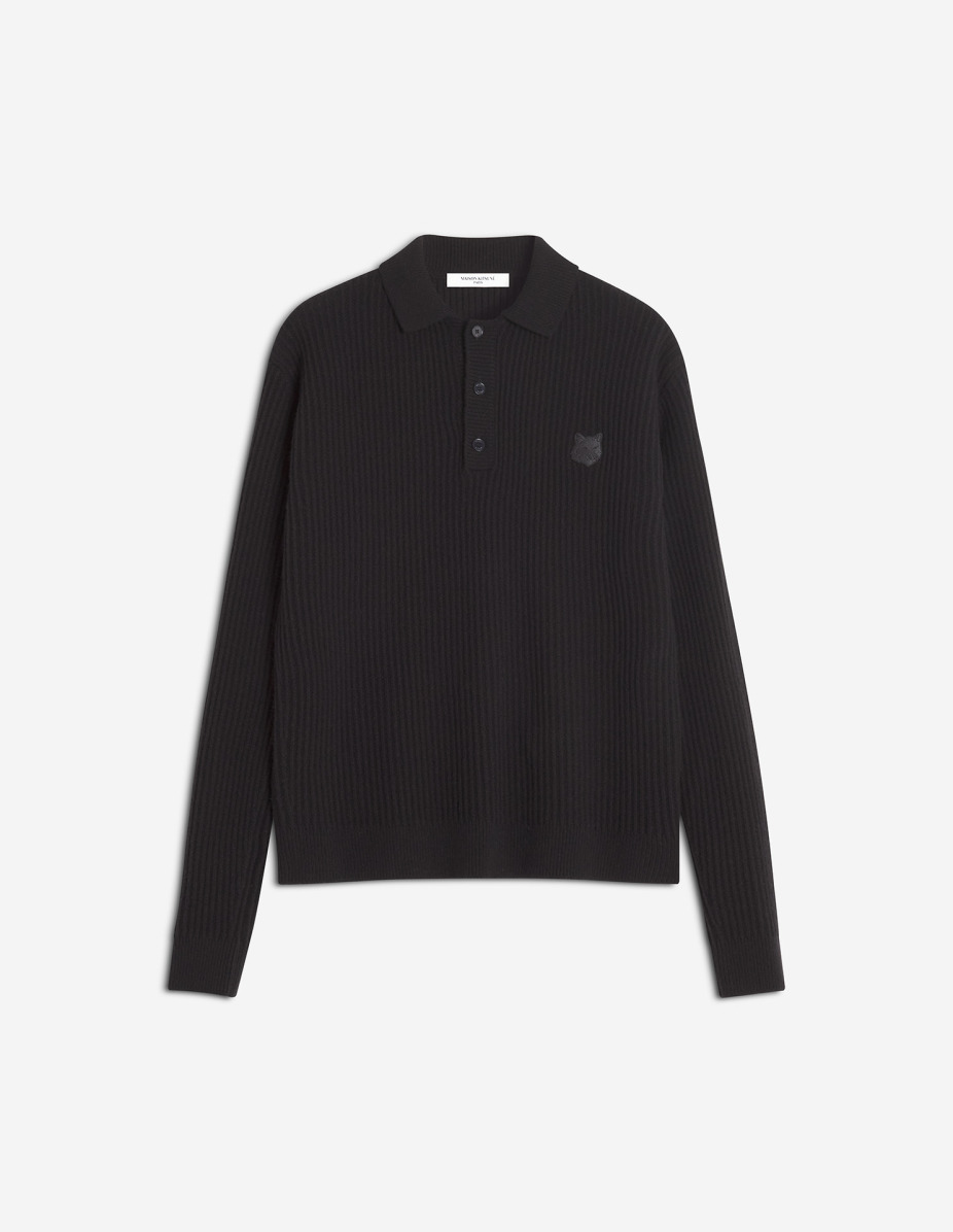fox head wool ribbed polo jumper