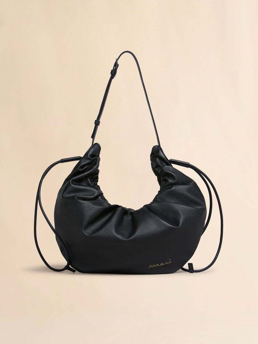 black leather scrunchie small hobo bag