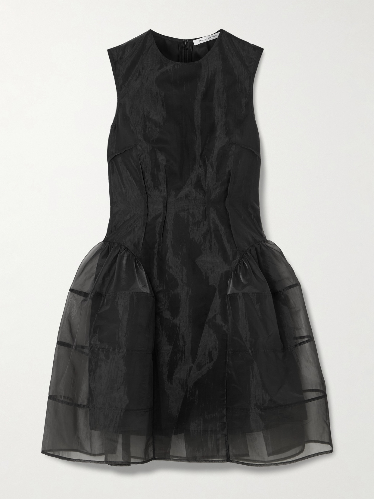 claudie gathered paneled organza and satin mini dress