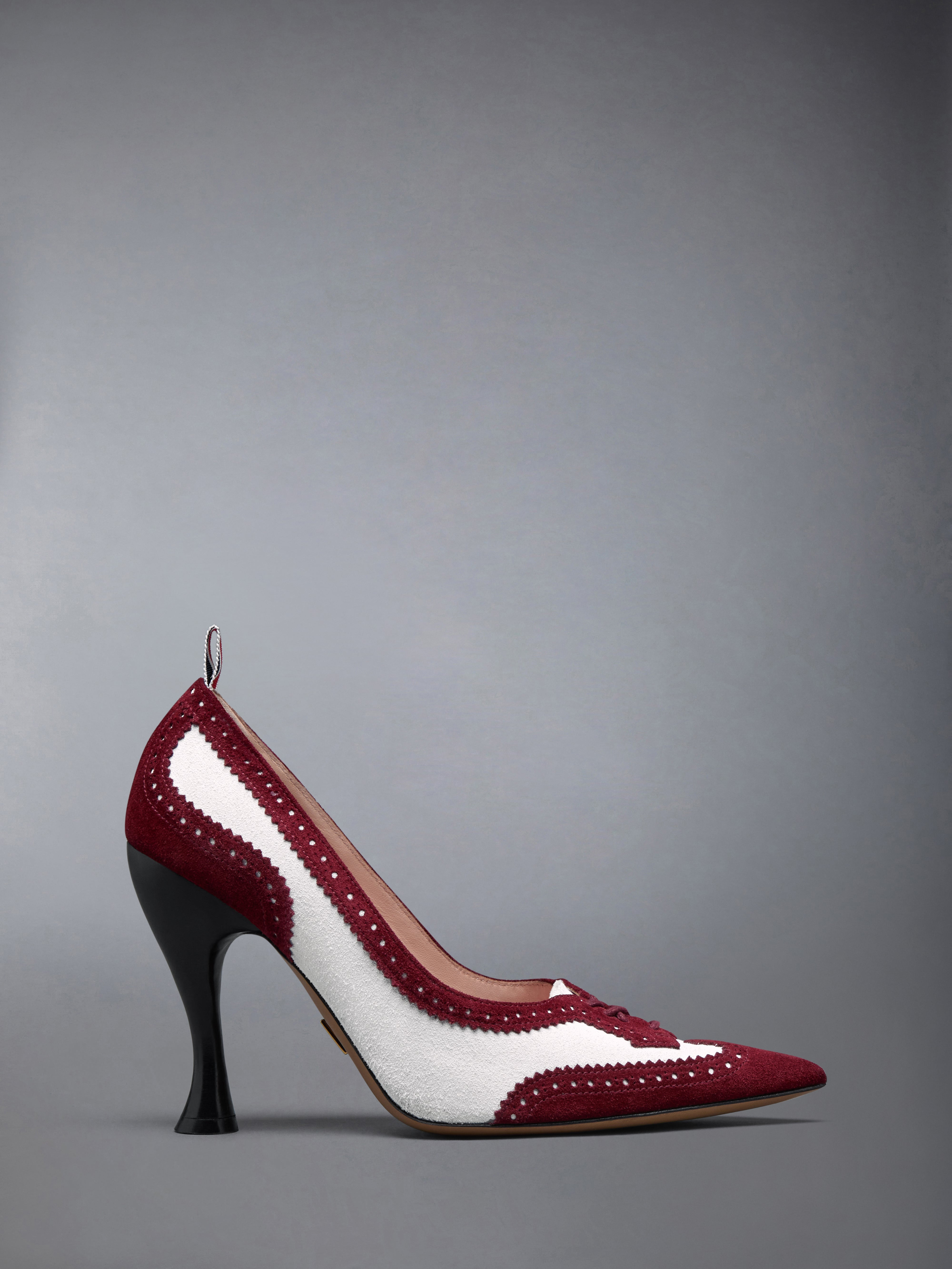 calf suede low throat wingtip pump 105mm