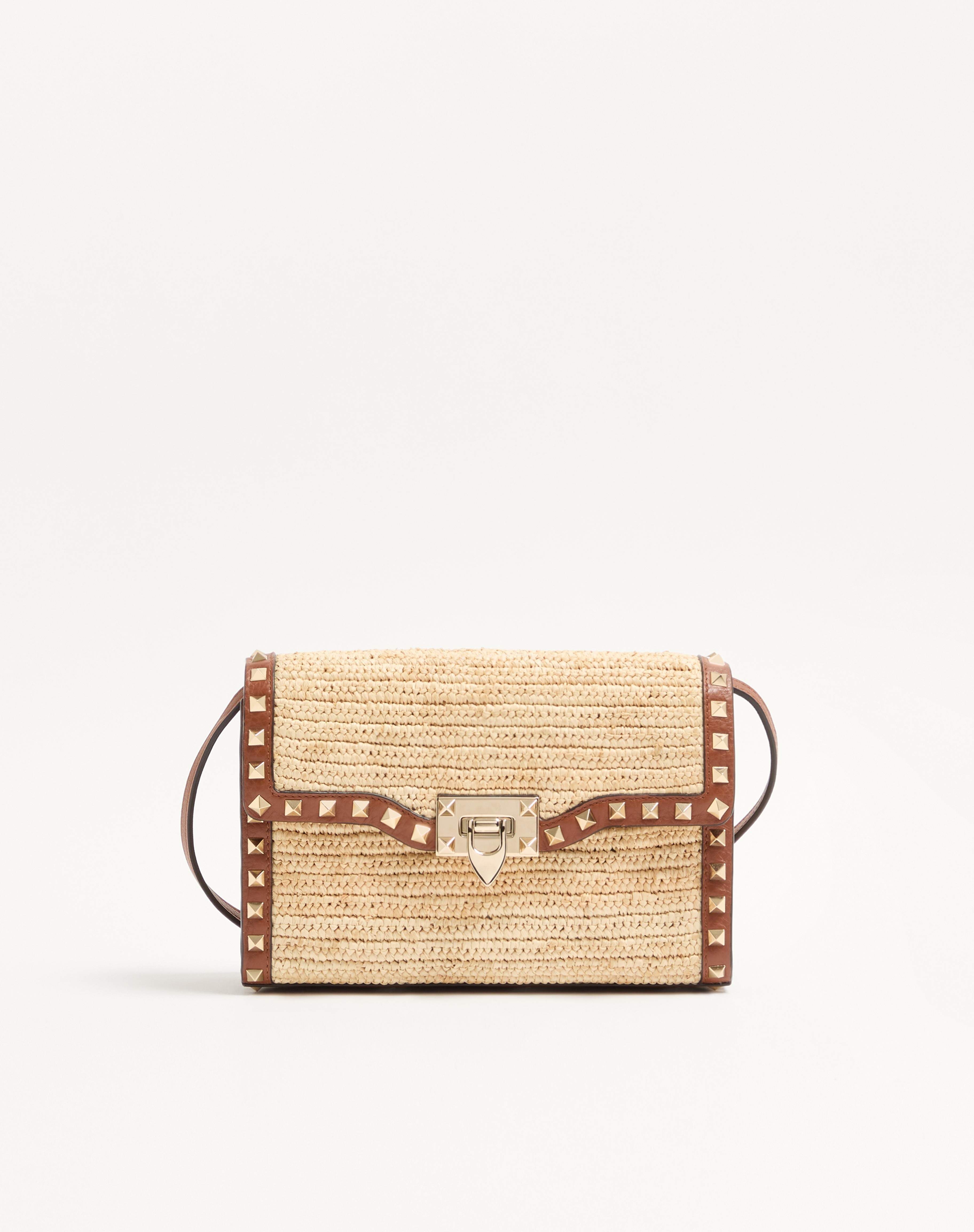 valentino garavani rockstud small shoulder bag in raffia