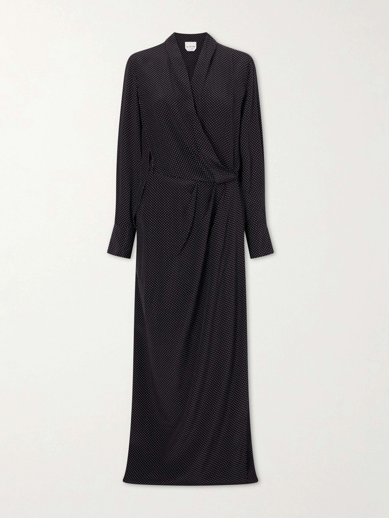 criss cross polka-dot silk crepe de chine maxi dress black