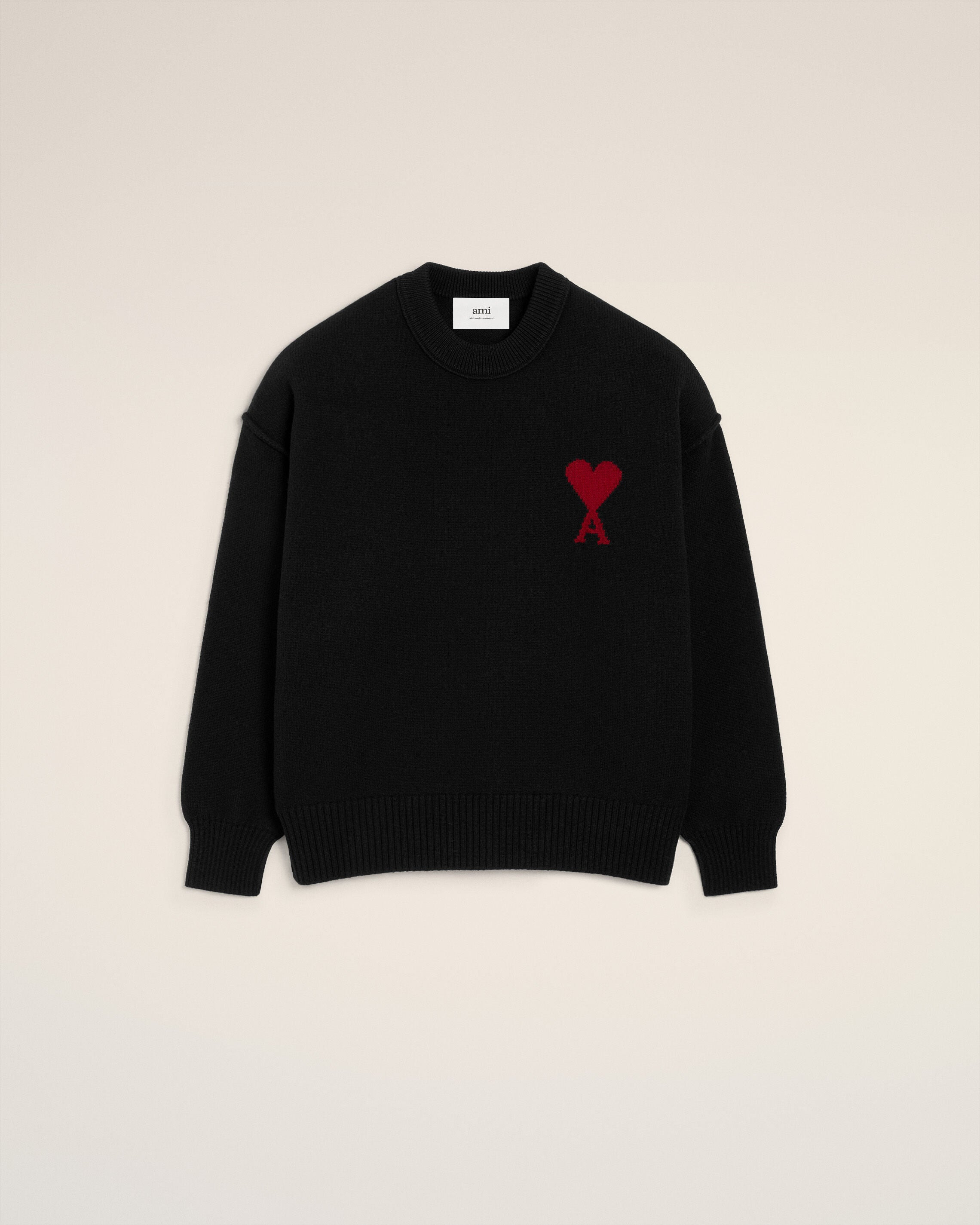 black wool ami de coeur crewneck sweater