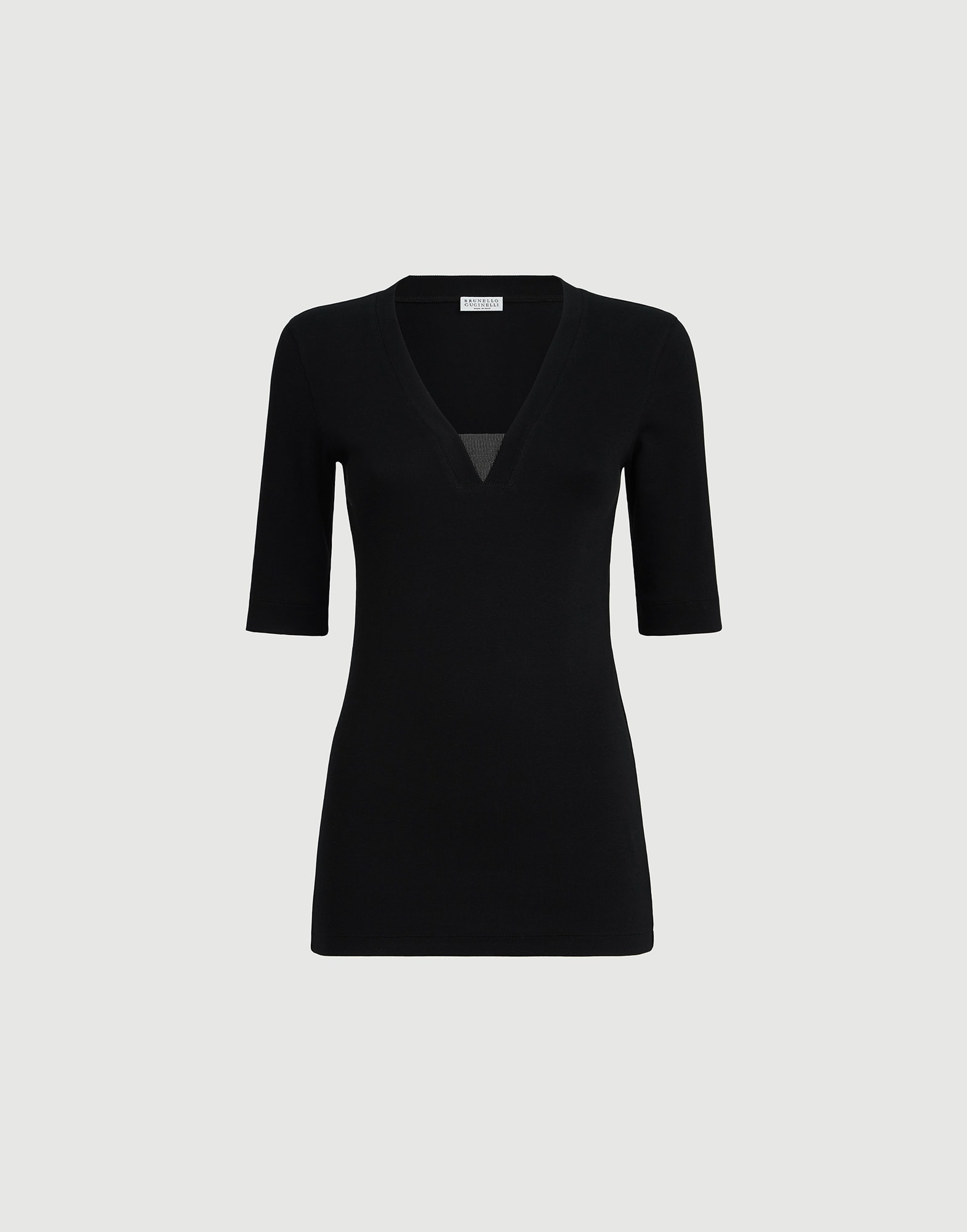 stretch cotton ribbed jersey top with precious insert