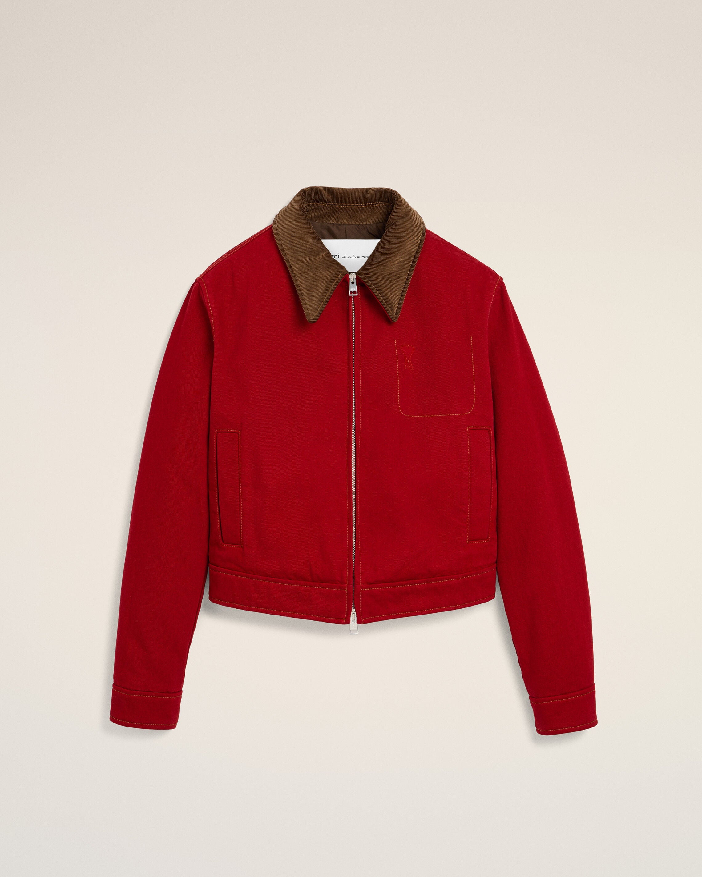 red cotton zipped jacket with ami de coeur