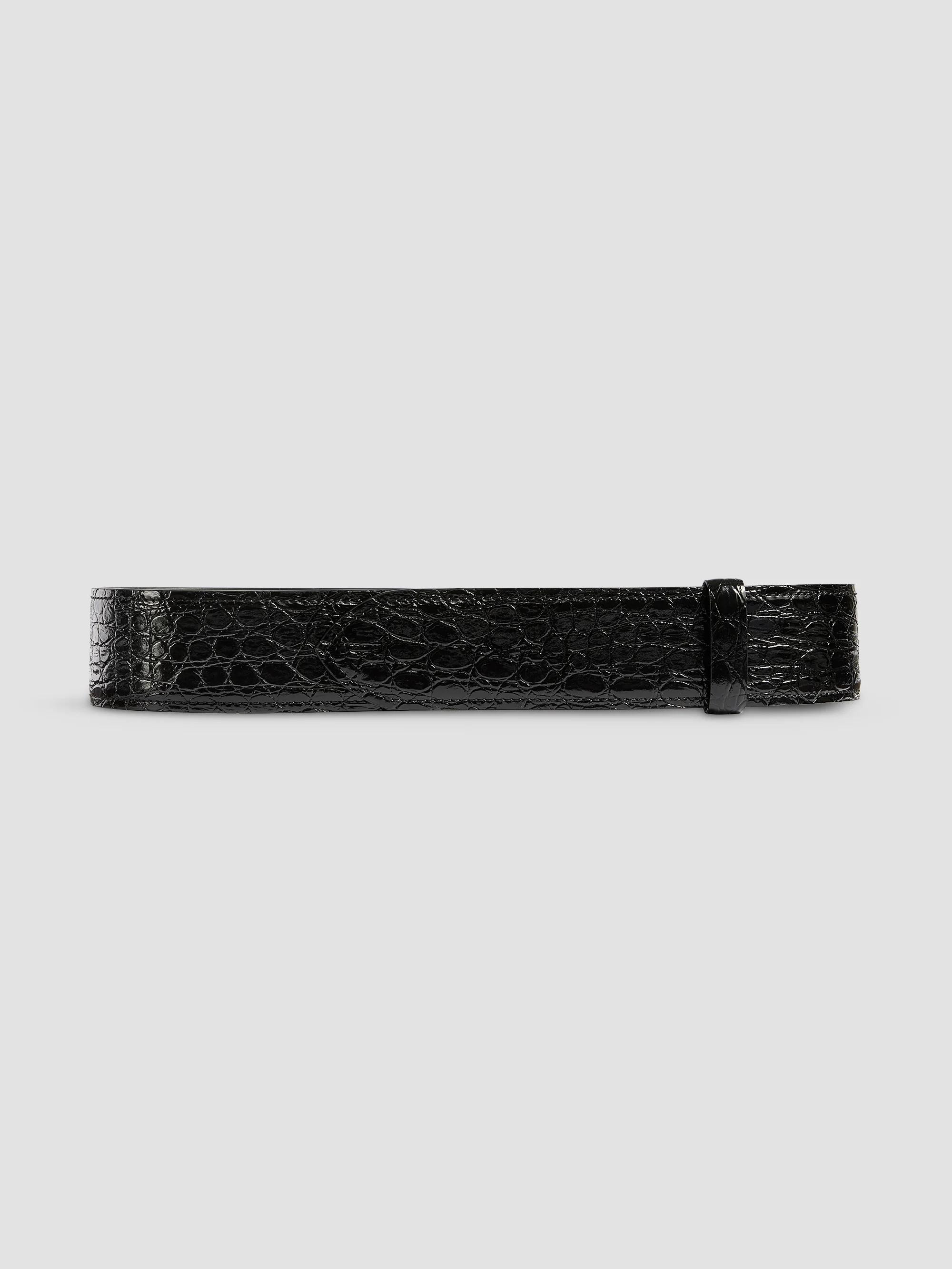 women's theo croc-embossed leather belt - black