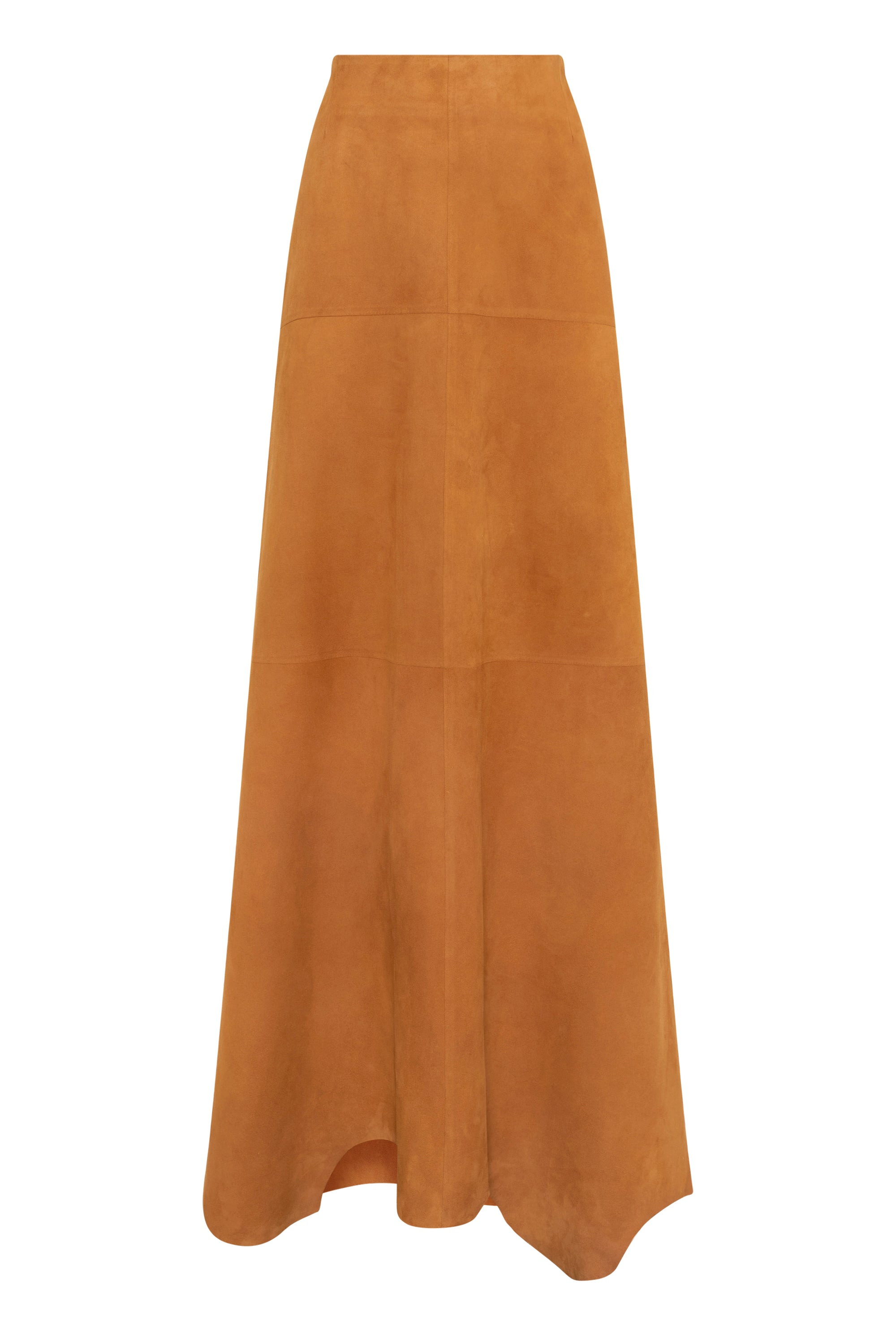 talor raw cut maxi skirt in cashew suede