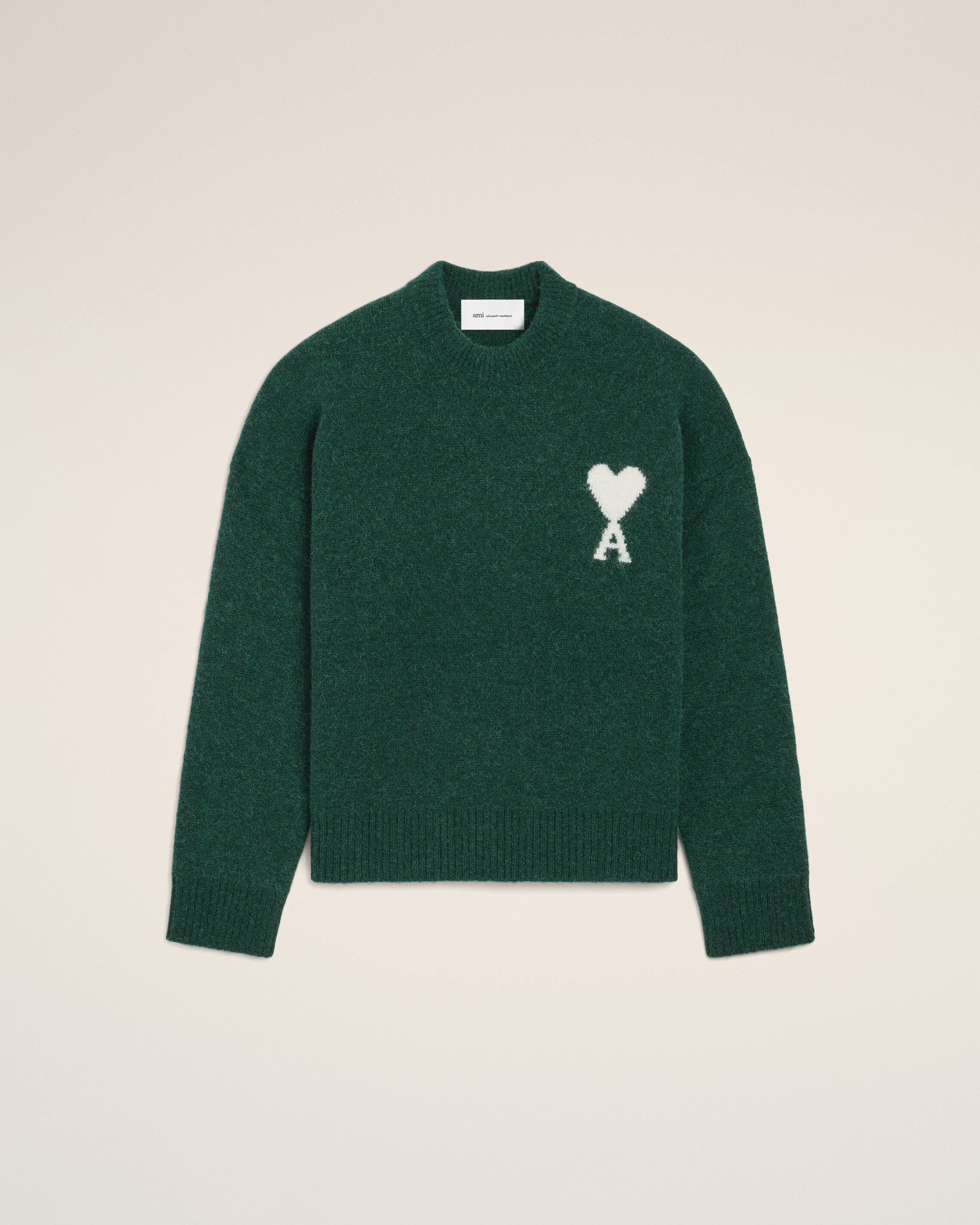 green crewneck alpaca sweater with ami de coeur