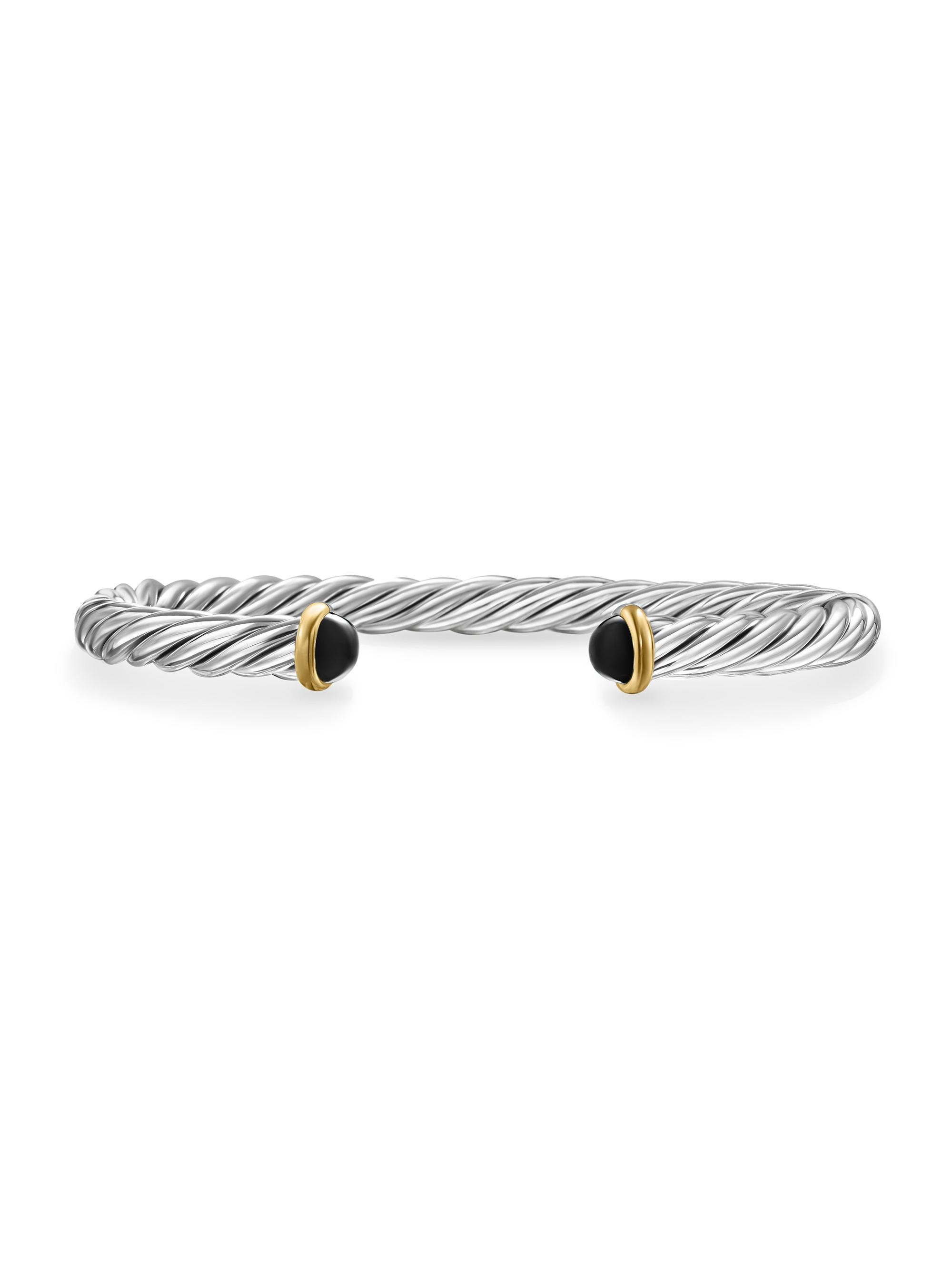 men's cable cuff bracelet in sterling silver - black onyx