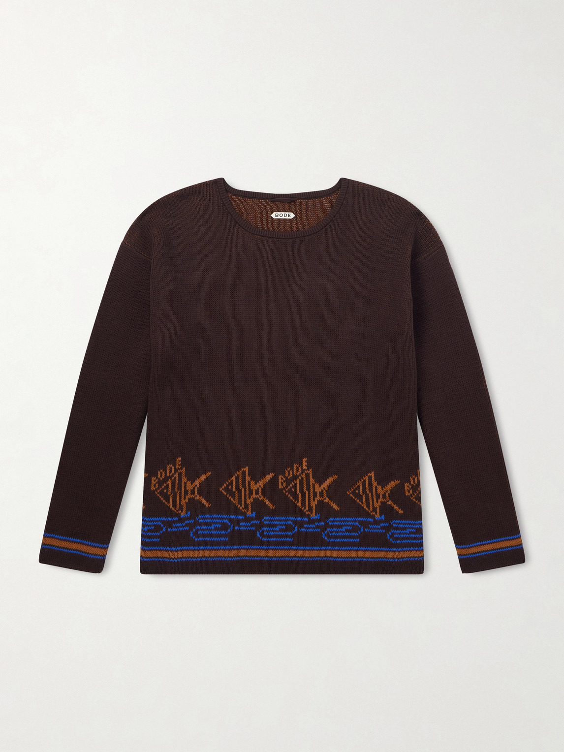 fish school intarsia-knit cotton sweater