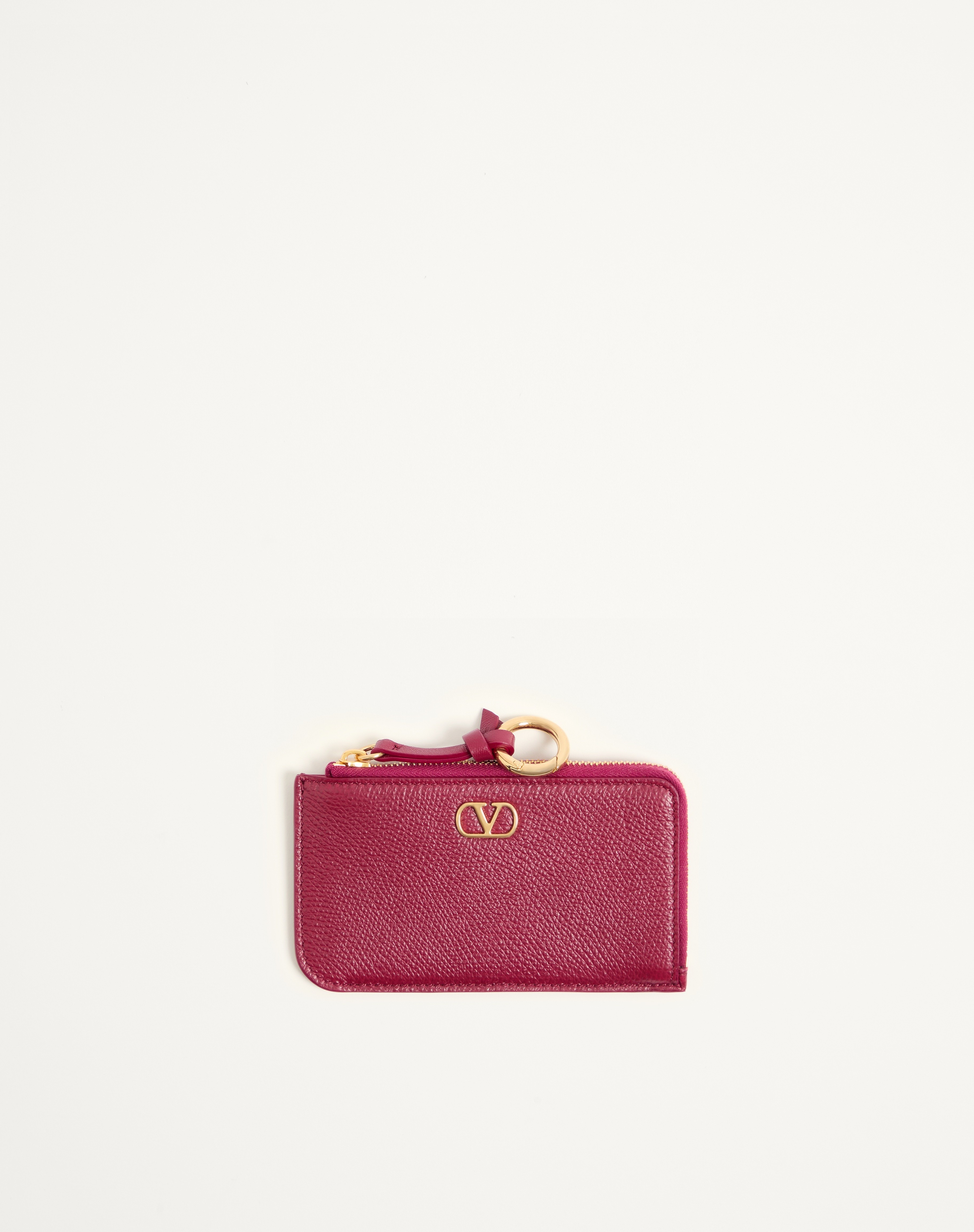 valentino garavani vlogo signature zip-around charm cardholder in grainy calfskin