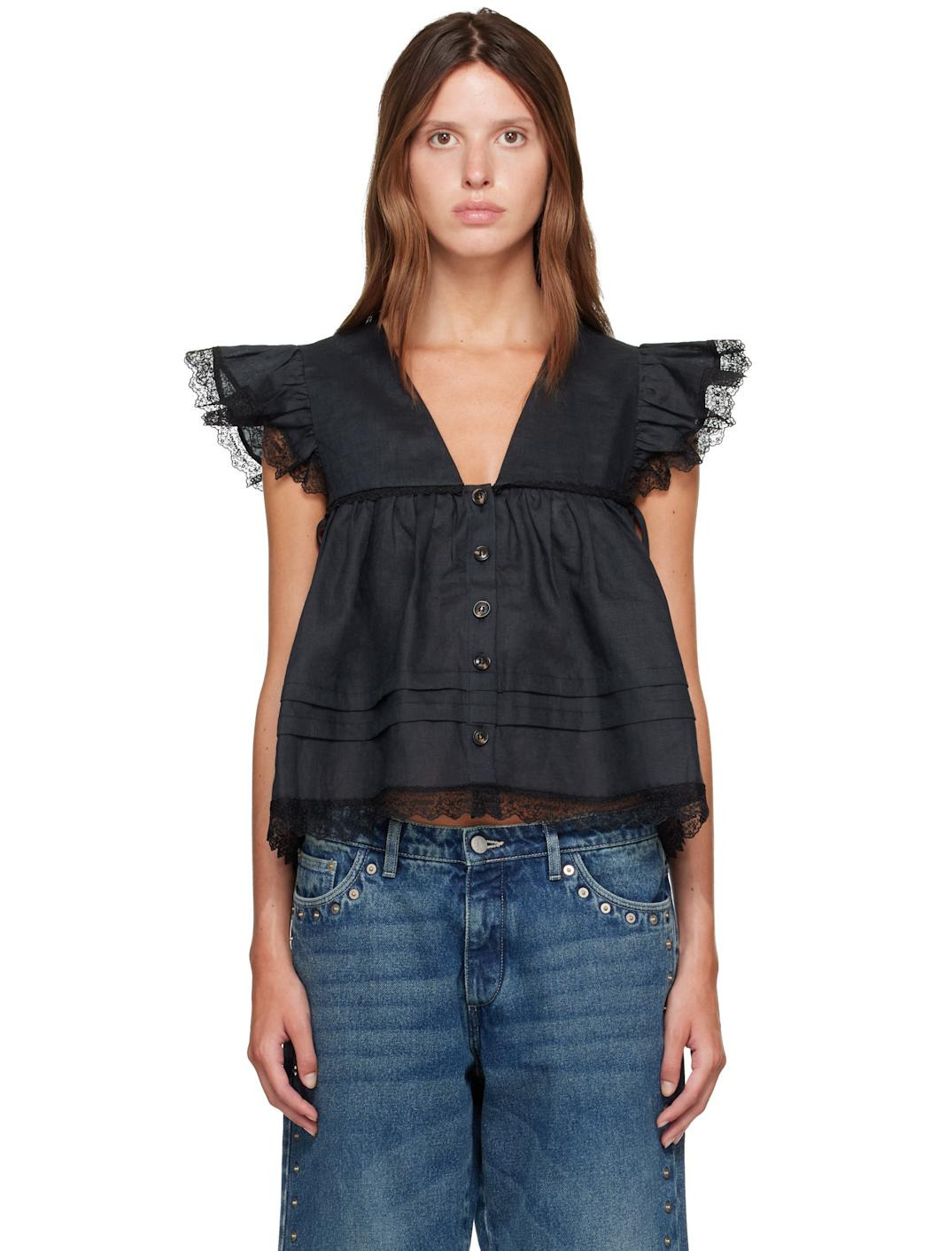 black linen blouse