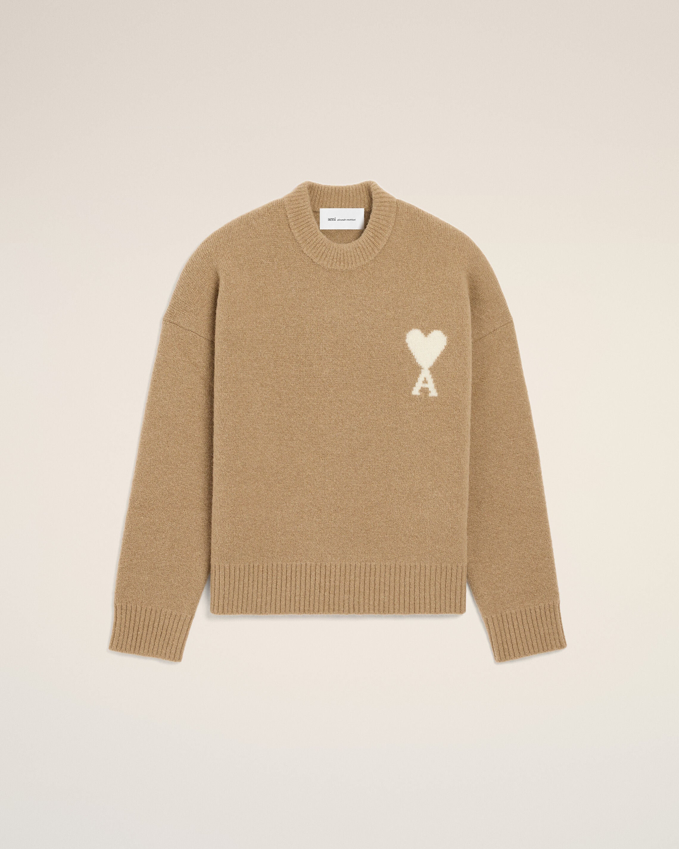 beige crewneck alpaca sweater with ami de coeur