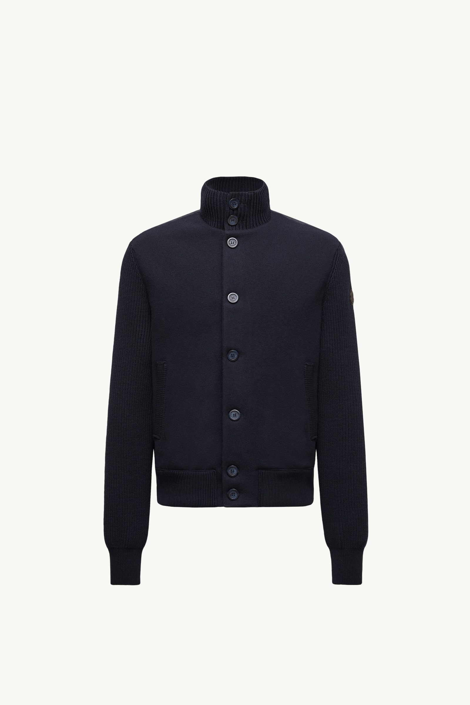 padded wool zip-up cardigan