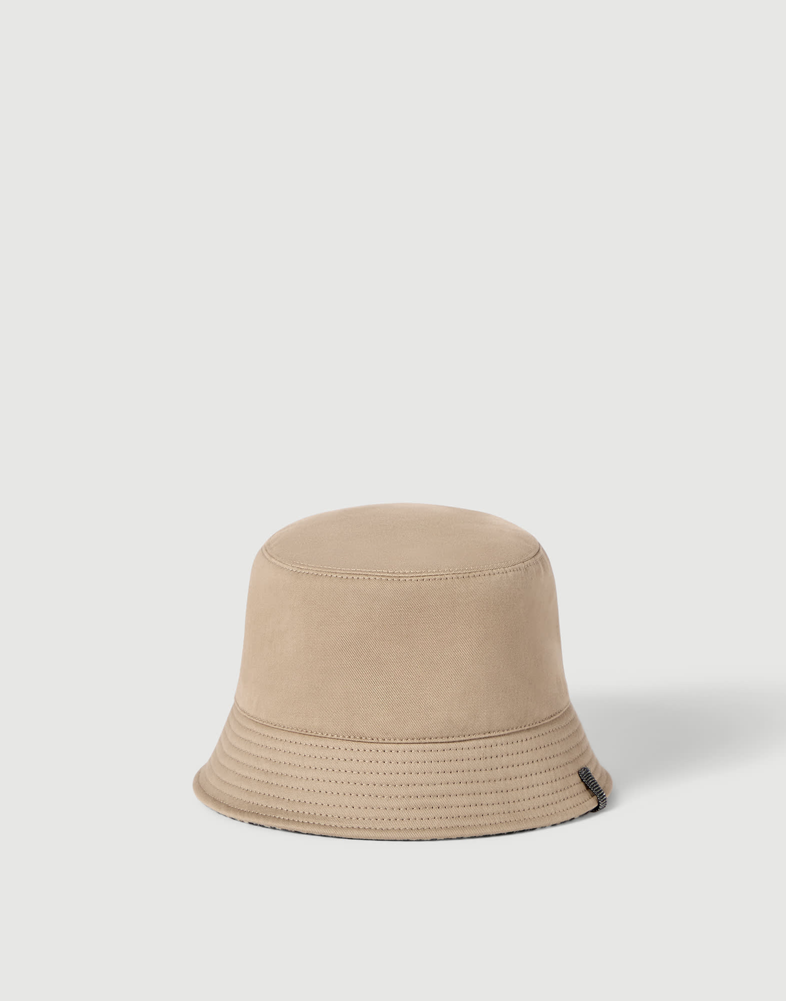 cotton, linen and virgin wool reversible bucket hat with monili