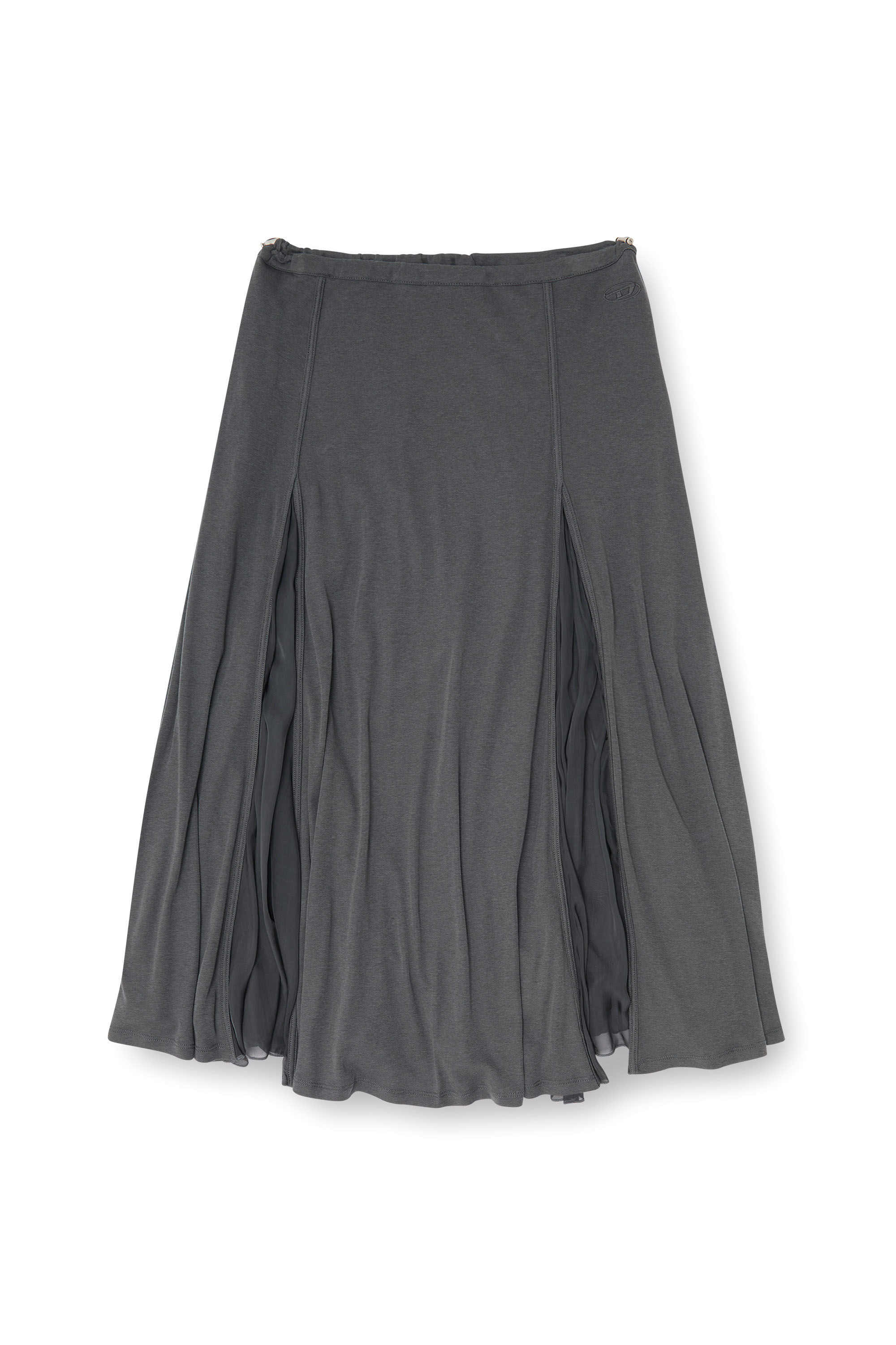midi skirt in ribbed jersey and chiffon