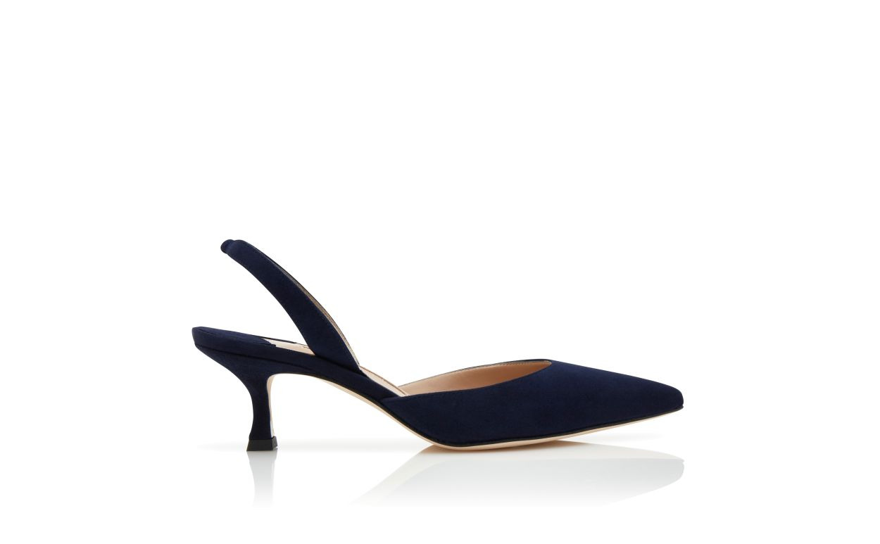 navy blue suede slingback pumps