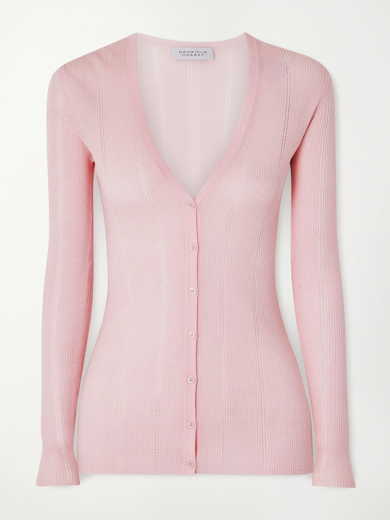 lillian pointelle-knit wool cardigan blush