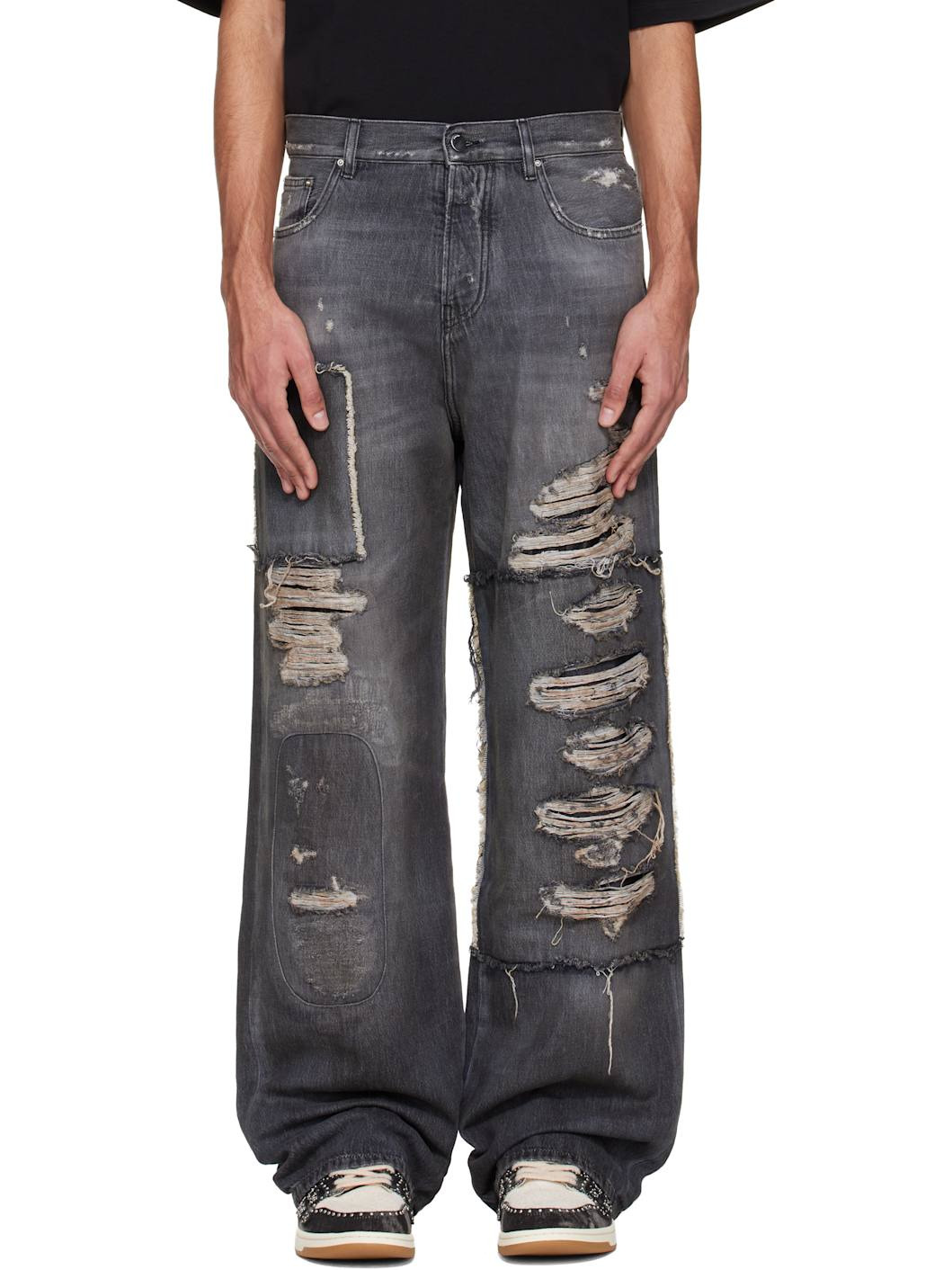black carpenter repaired baggy jeans
