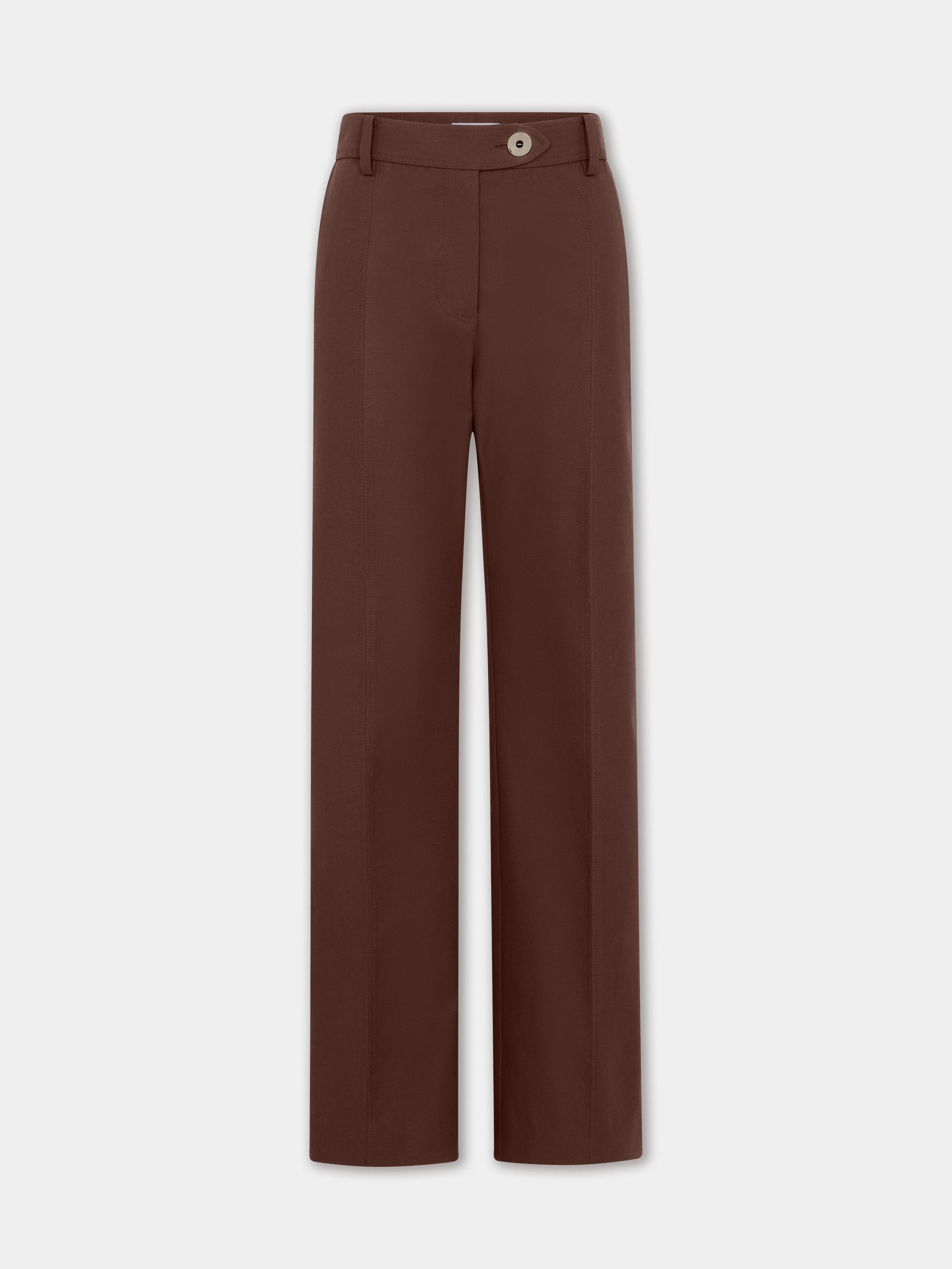 straight tailored trousers in brown cotton and wool