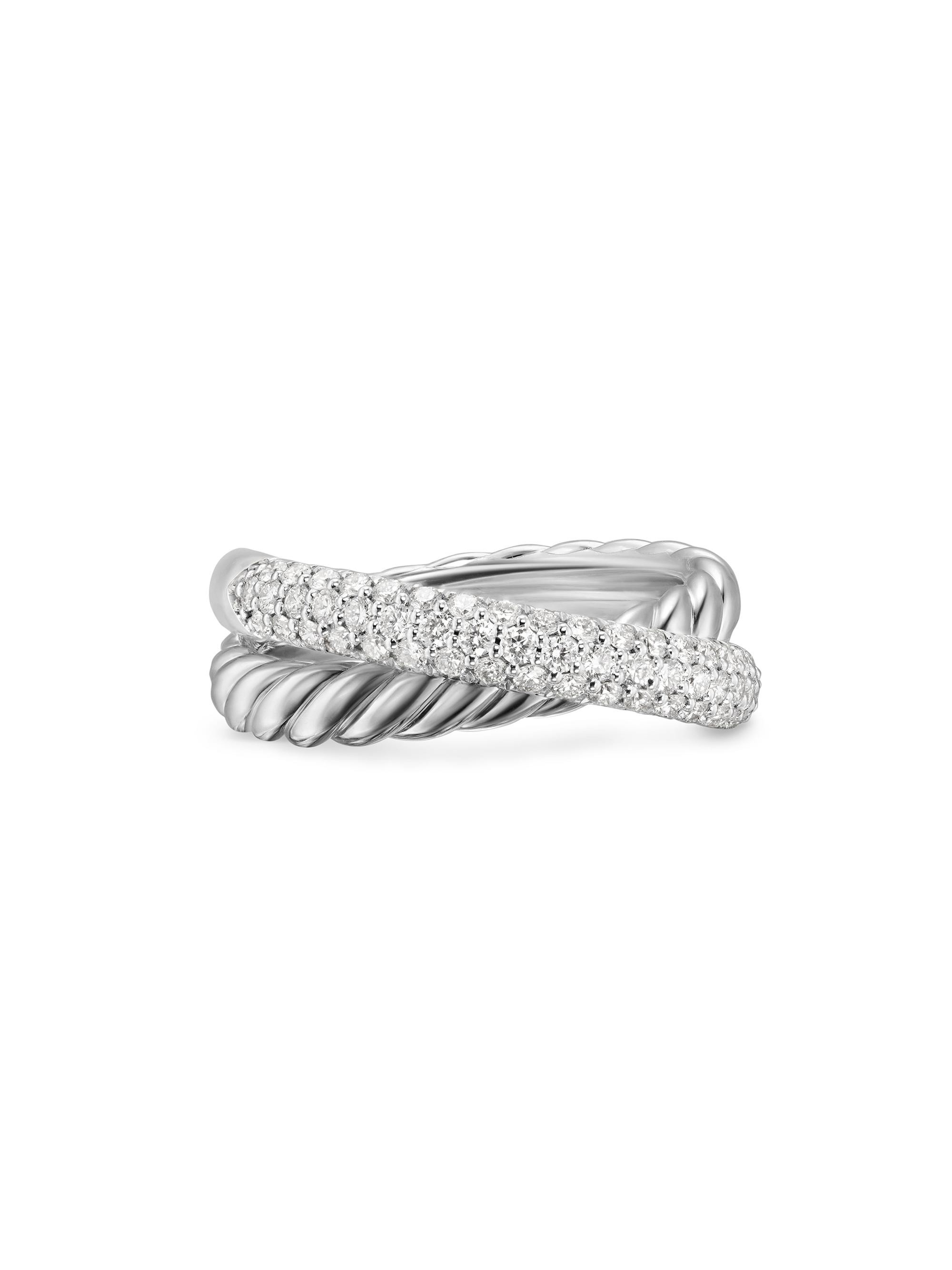 women's crossover two row ring in sterling silver - diamond