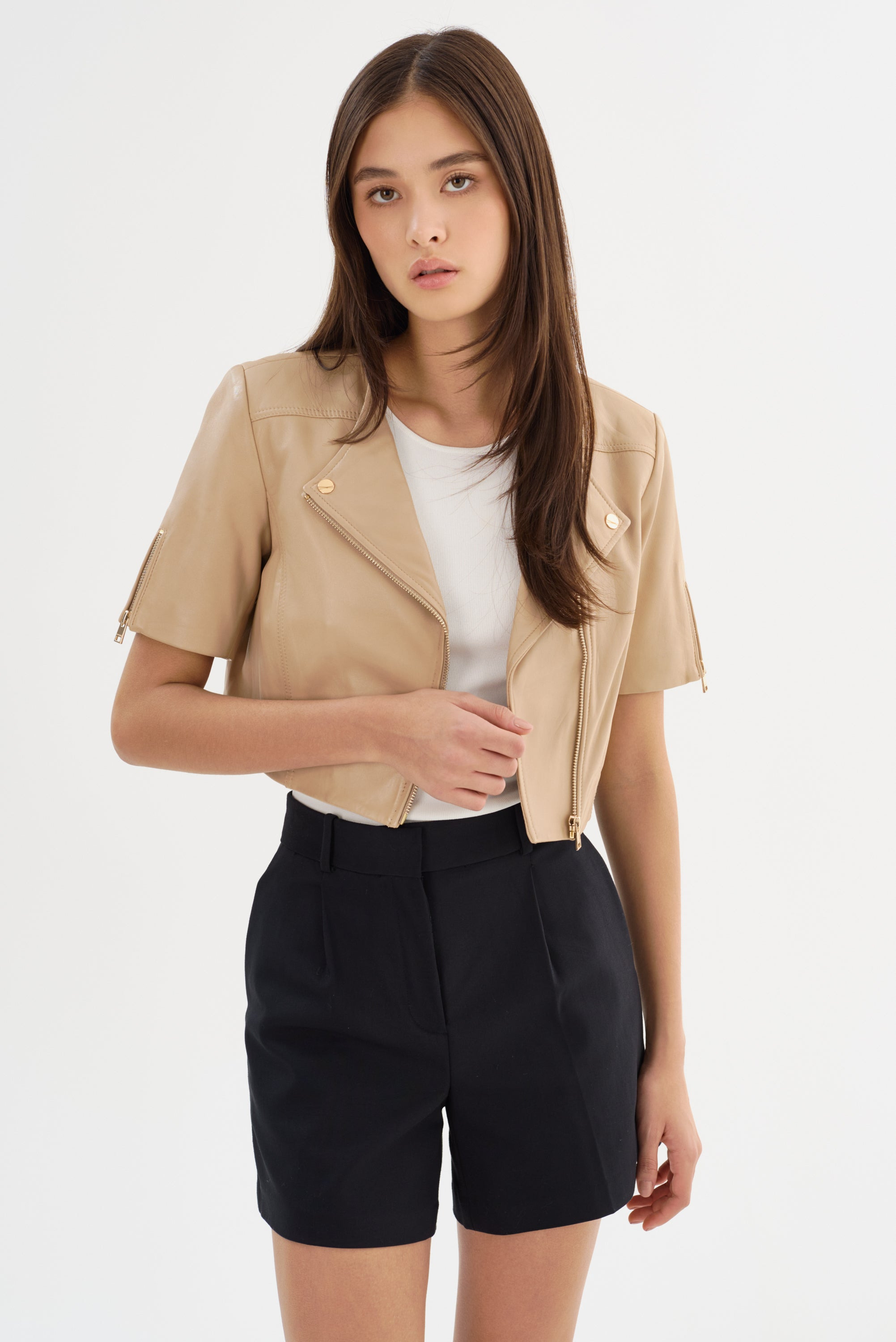 kirsi gold cropped biker jacket