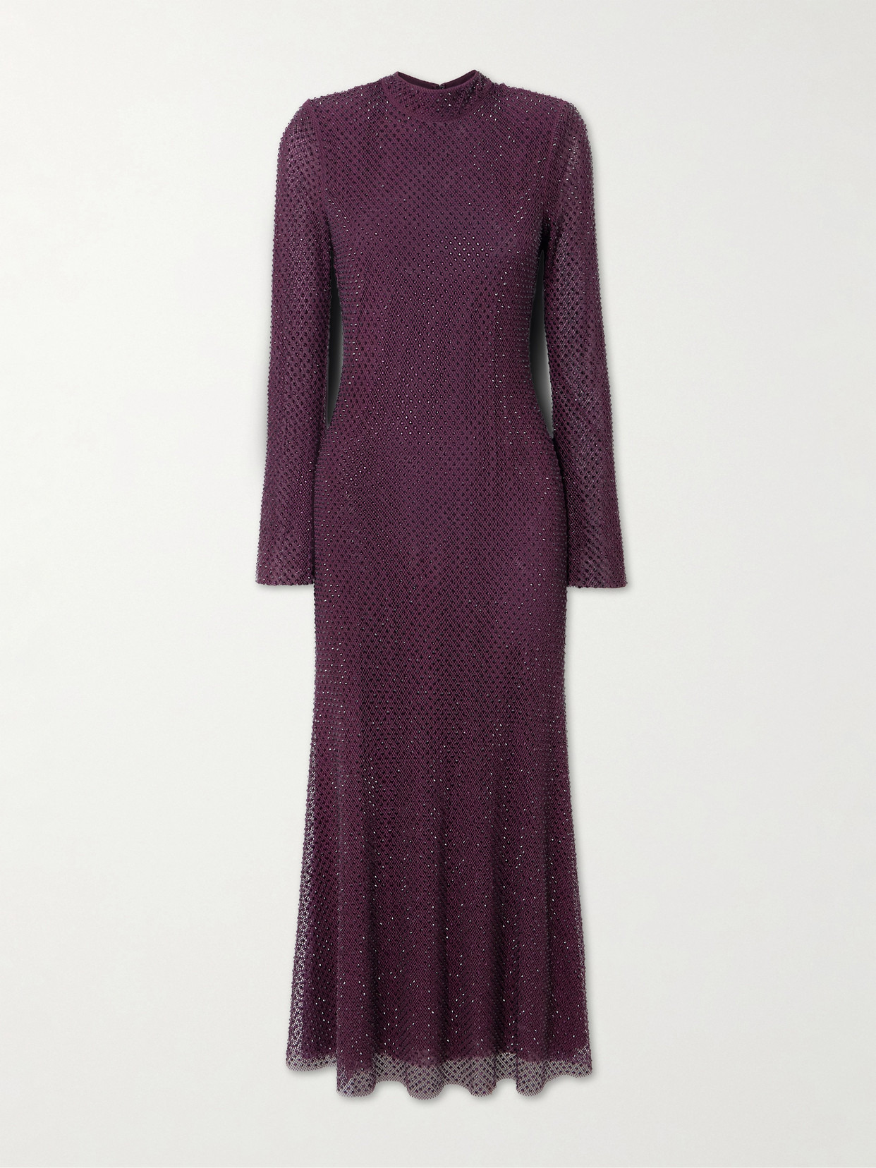 crystal-embellished fishnet turtleneck midi dress