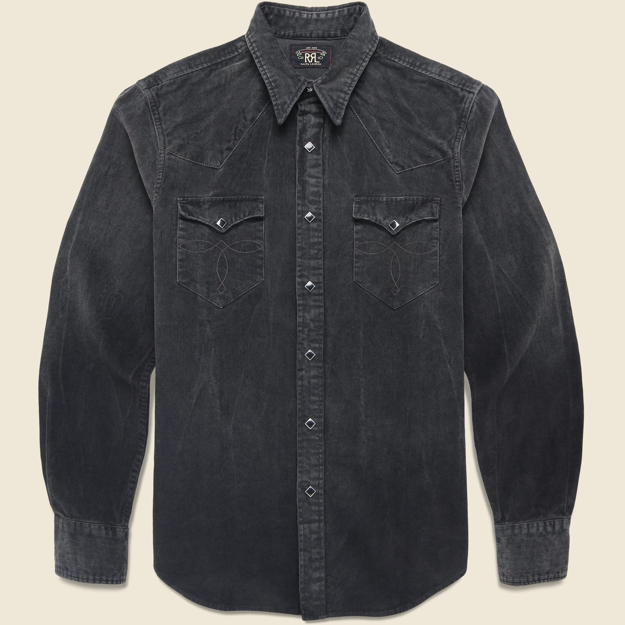 slim fit corduroy western shirt - black