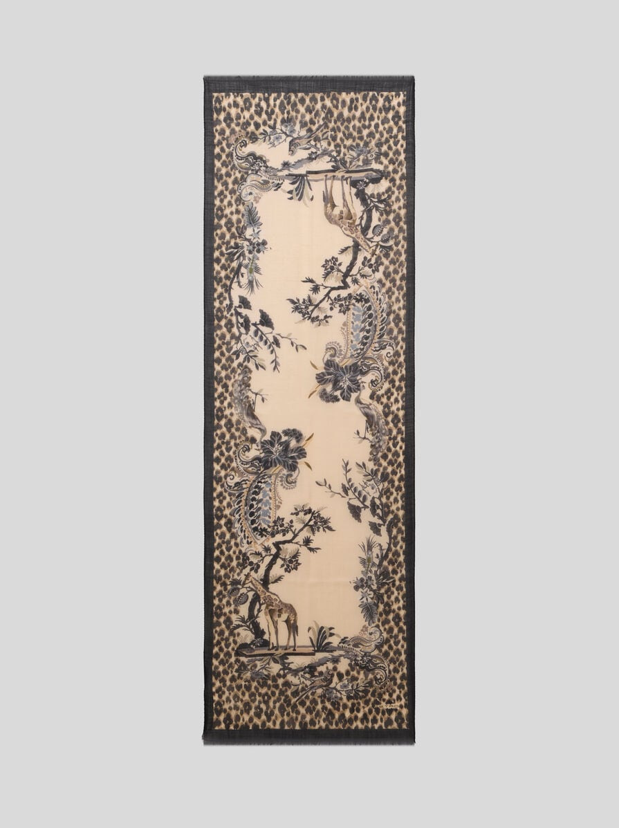 cashmere scarf with animal and flower print