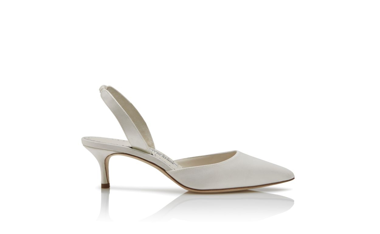 white satin slingback pumps