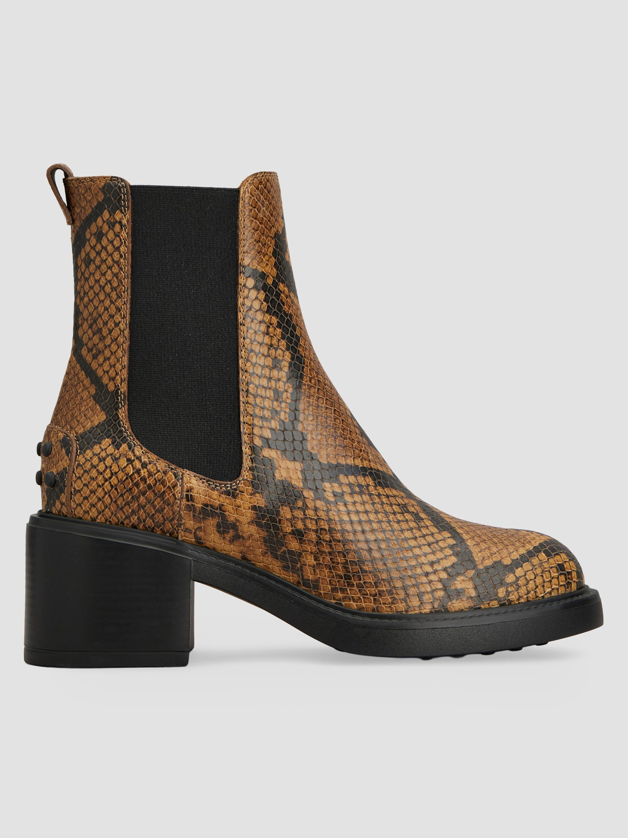 women's 60mm snakeskin-embossed leather chelsea boots - dark brown