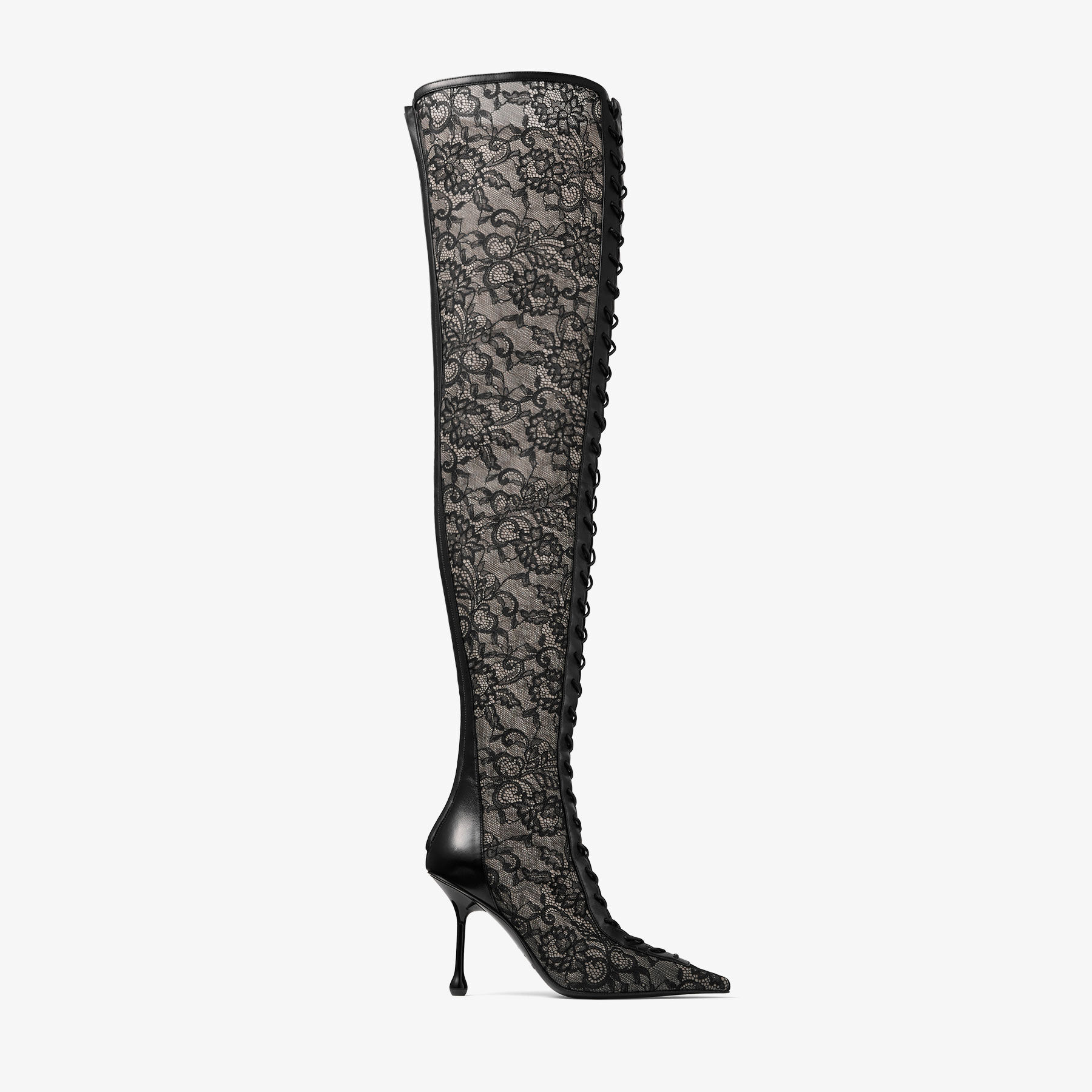 scarlett over the knee 95 black jimmy choo lace and nappa leather over the knee boots