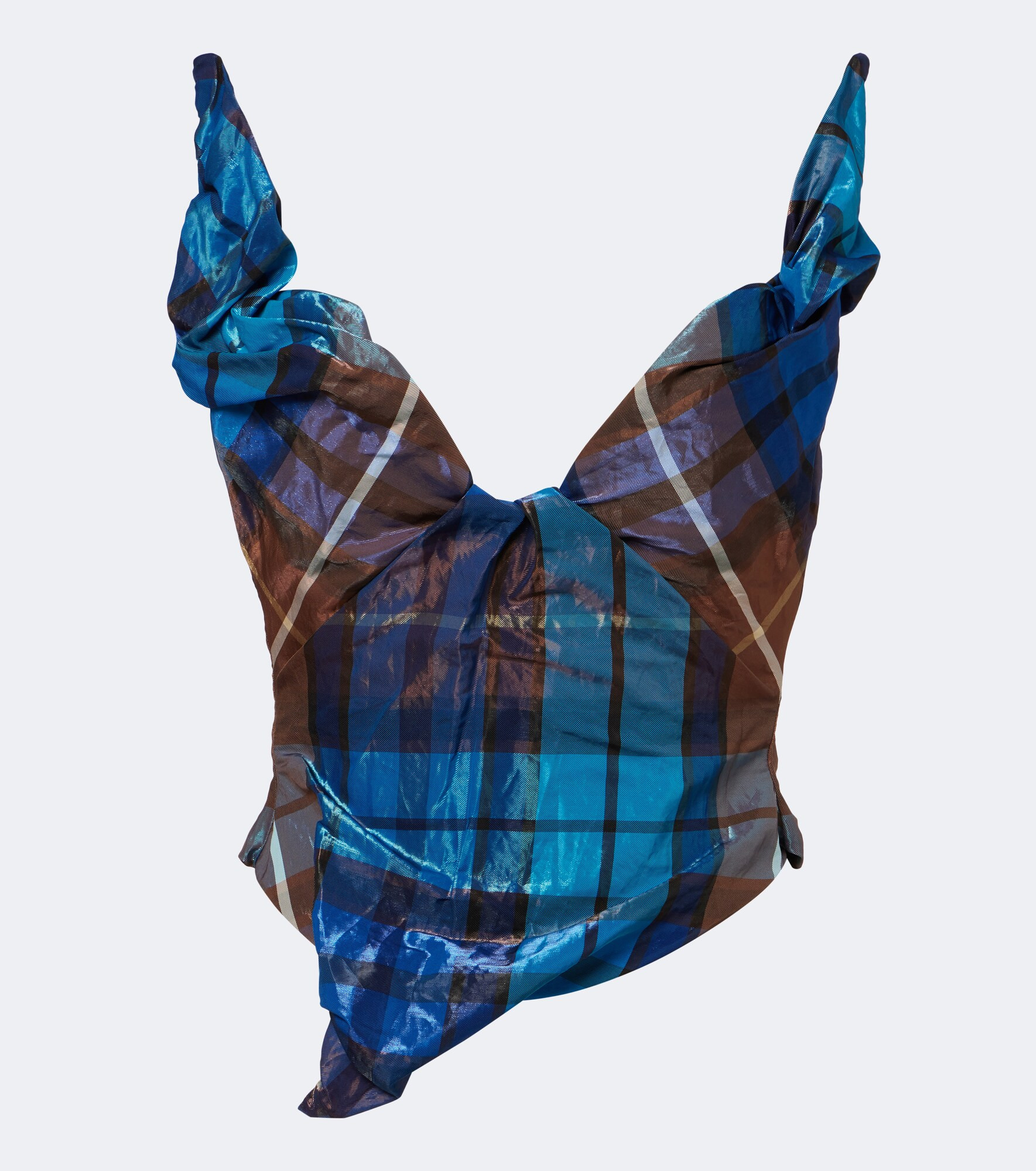 draped plaid bustier top