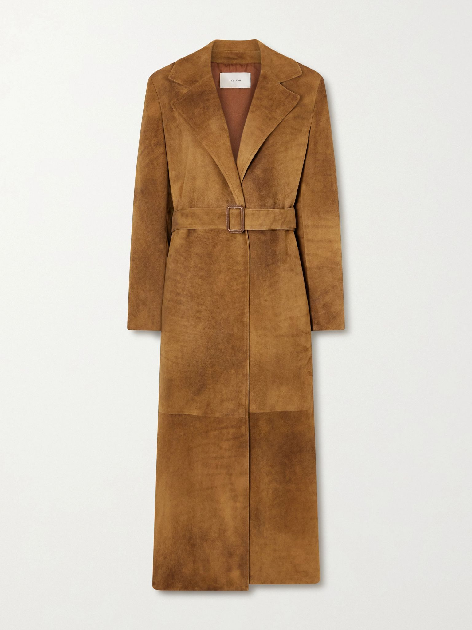 raisa belted suede trench coat tan
