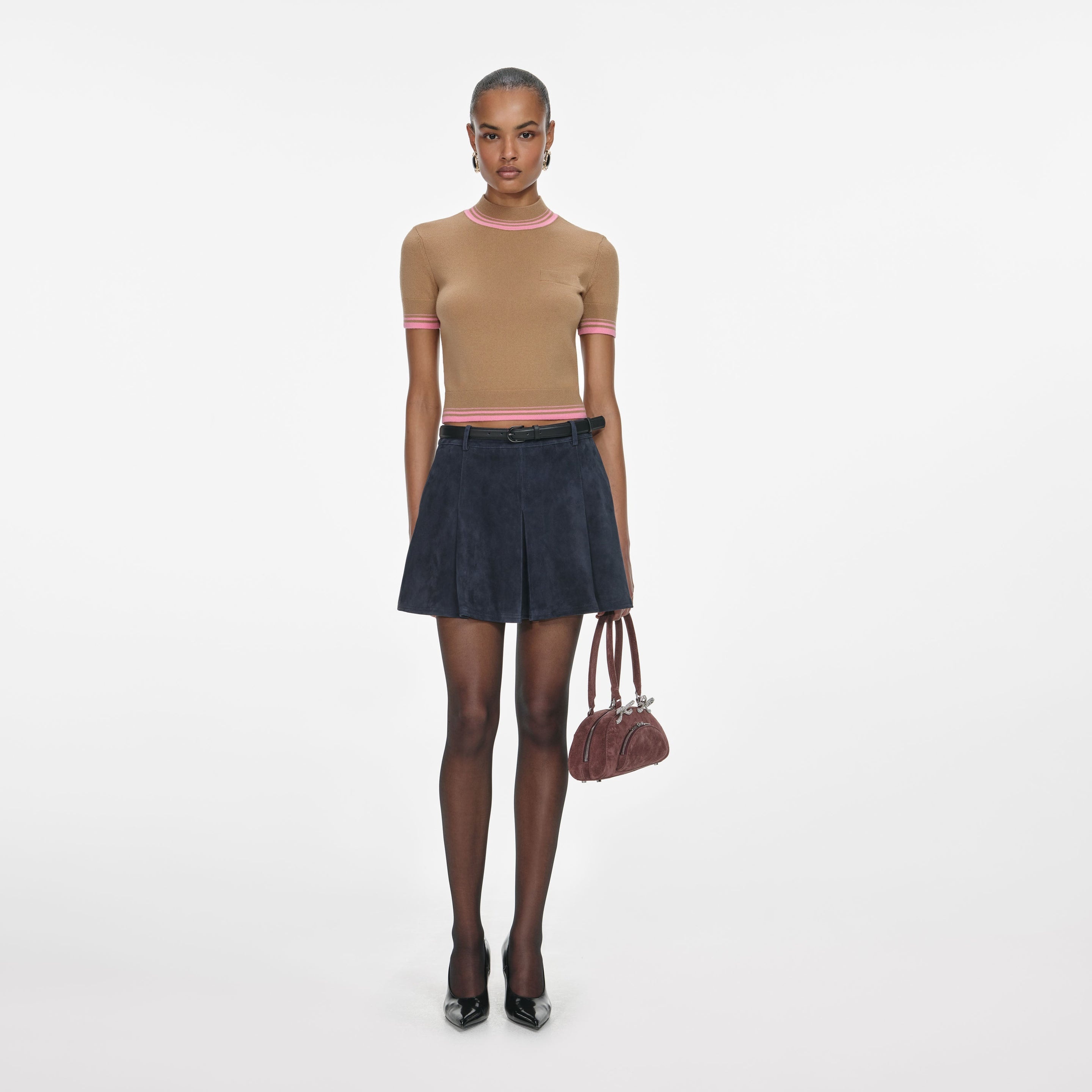 navy suede mini skirt