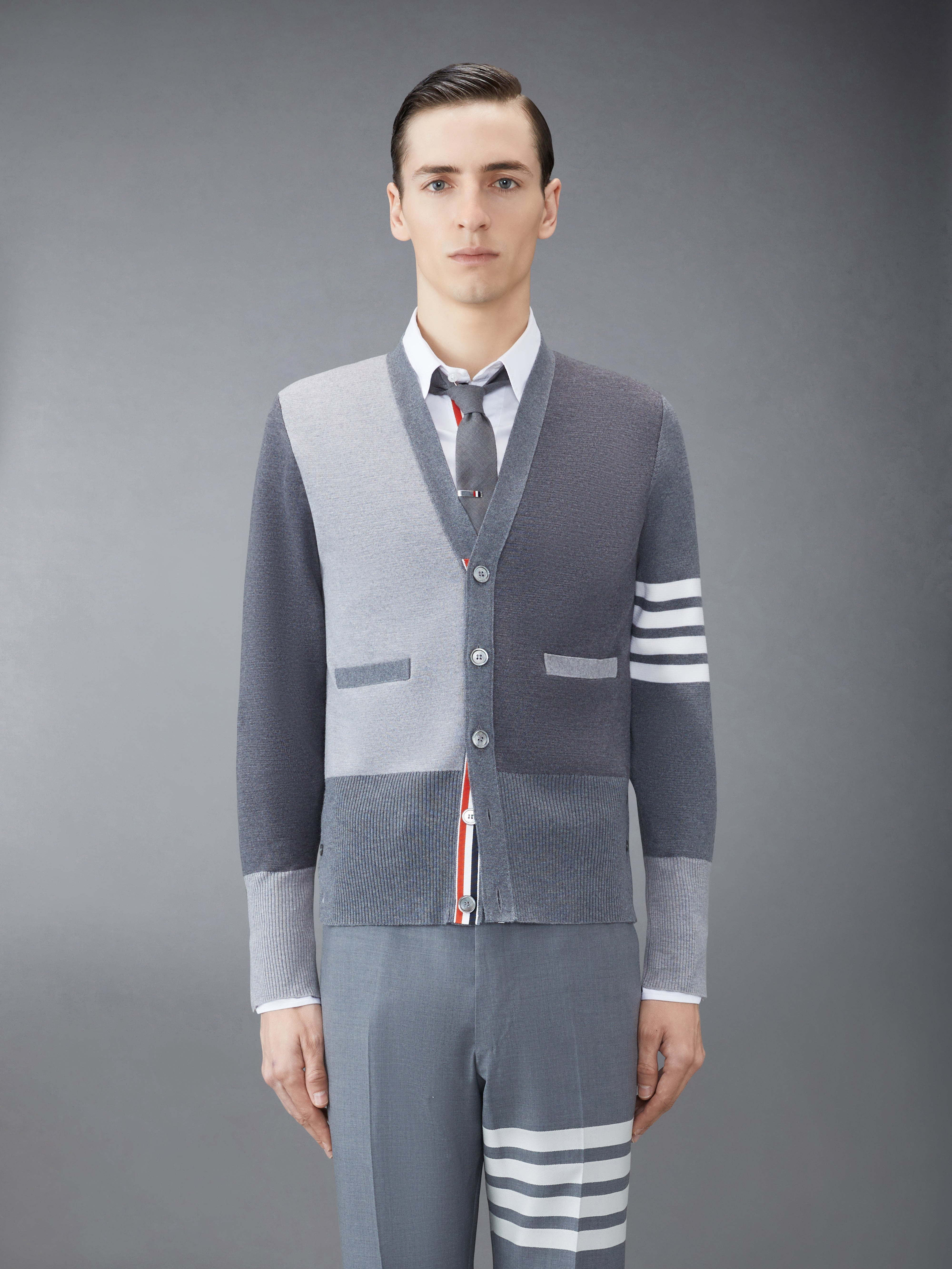 fun-mixmilano stitch finemerino wool 4-bar v-neck cardigan