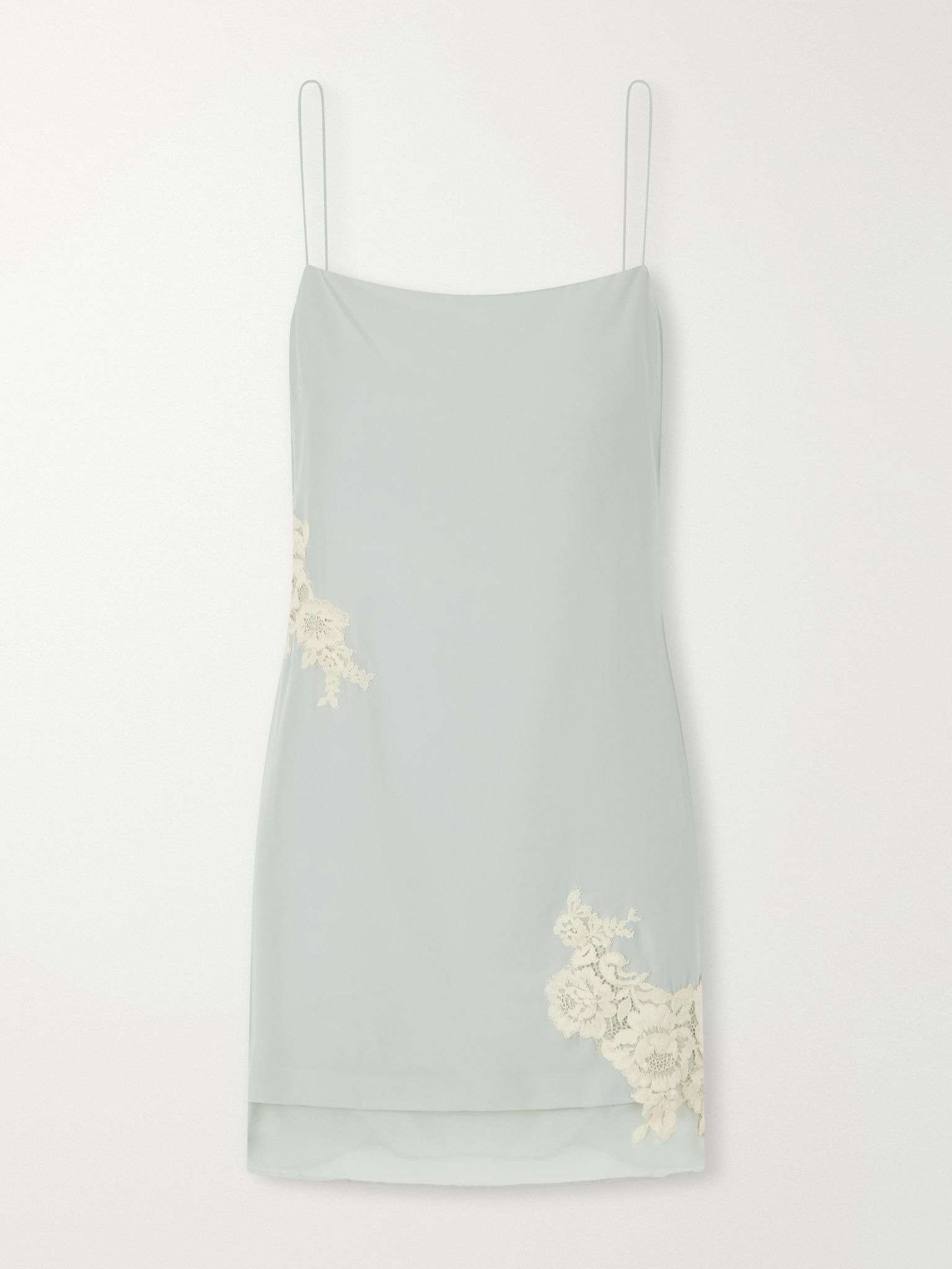 noria lace-trimmed silk crepe de chine mini dress light blue