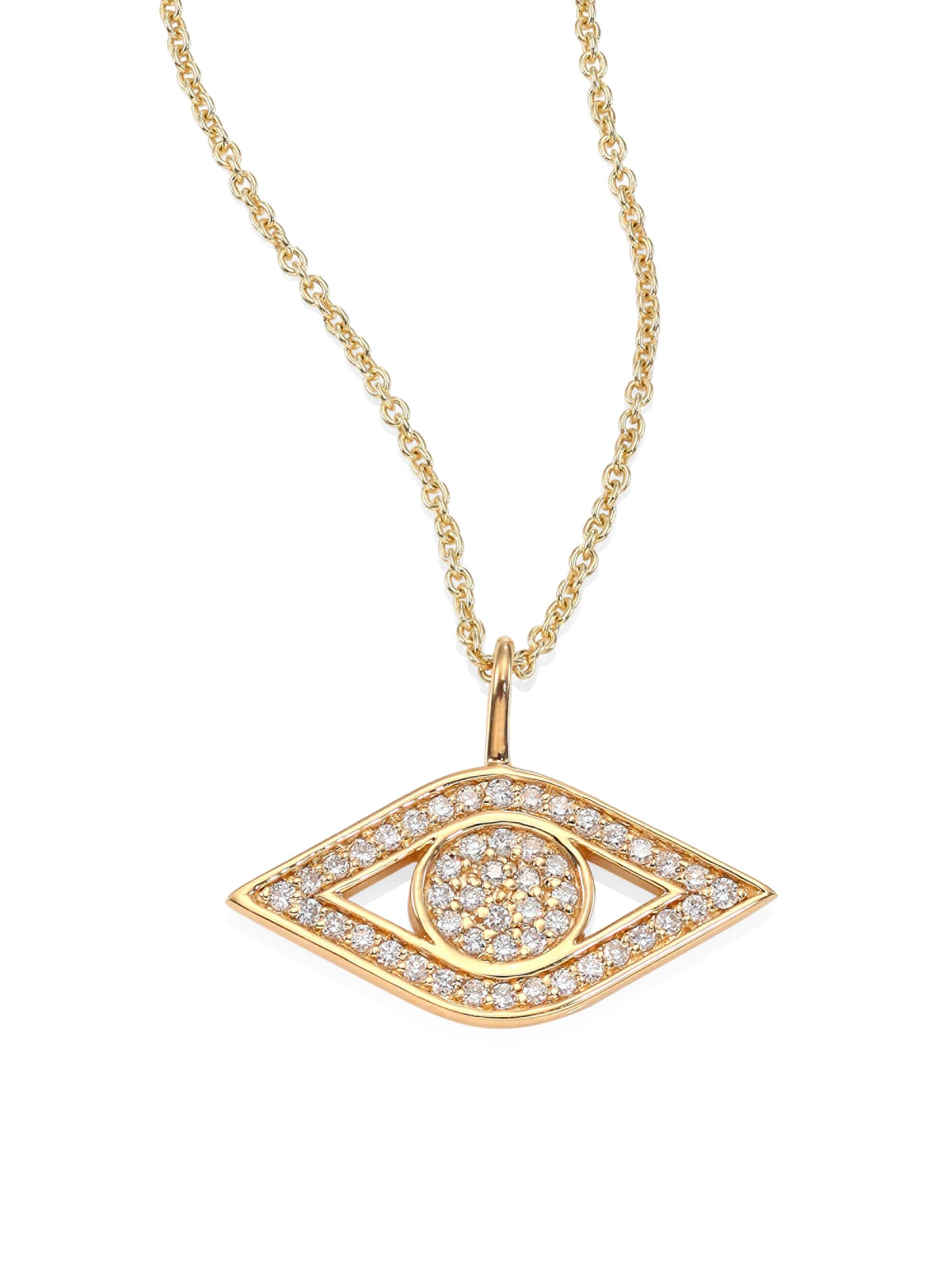 women's small pavé evil eye diamond & 14k yellow gold pendant necklace - gold