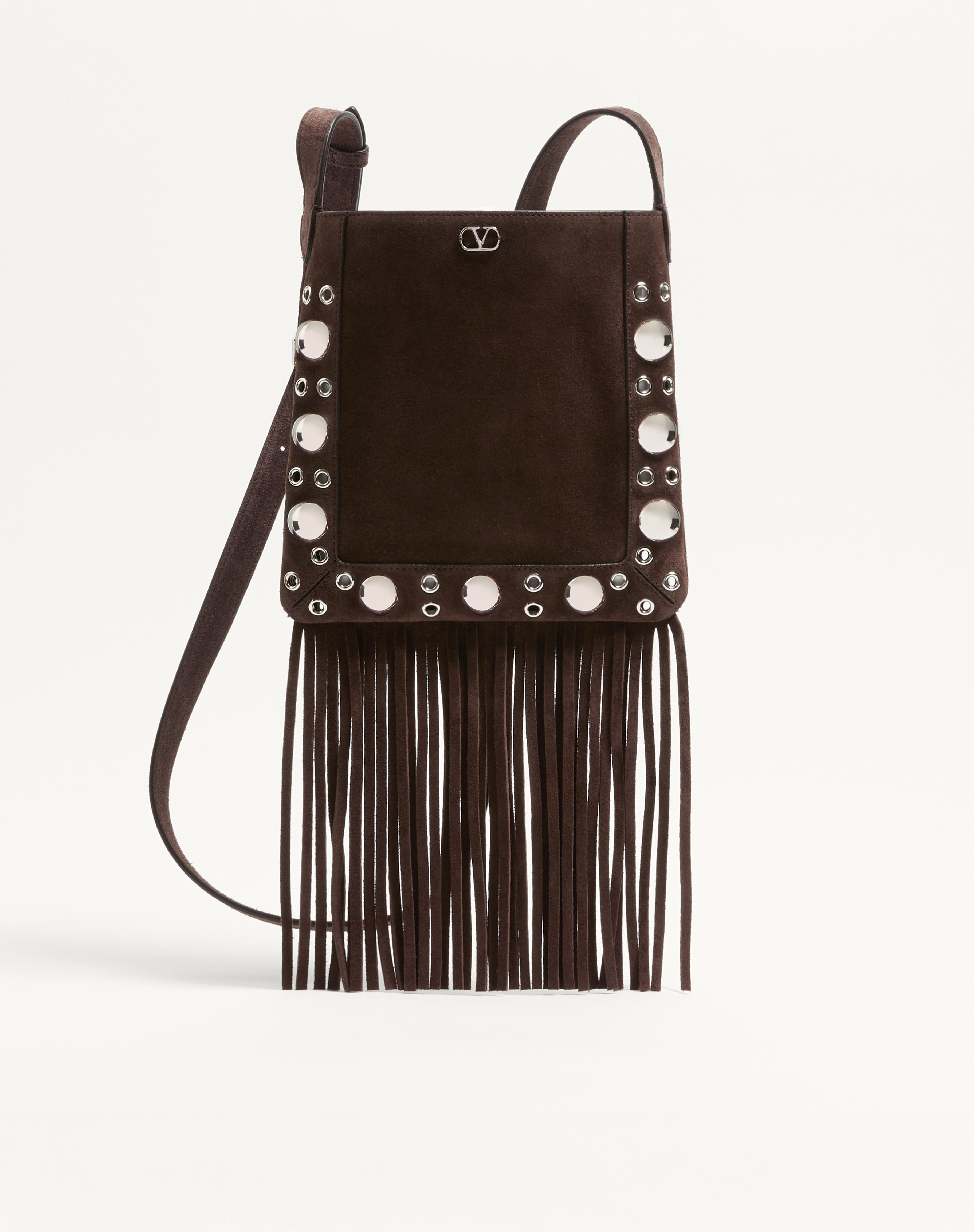 valentino garavani nellcôte small shoulder bag in suede with fringes