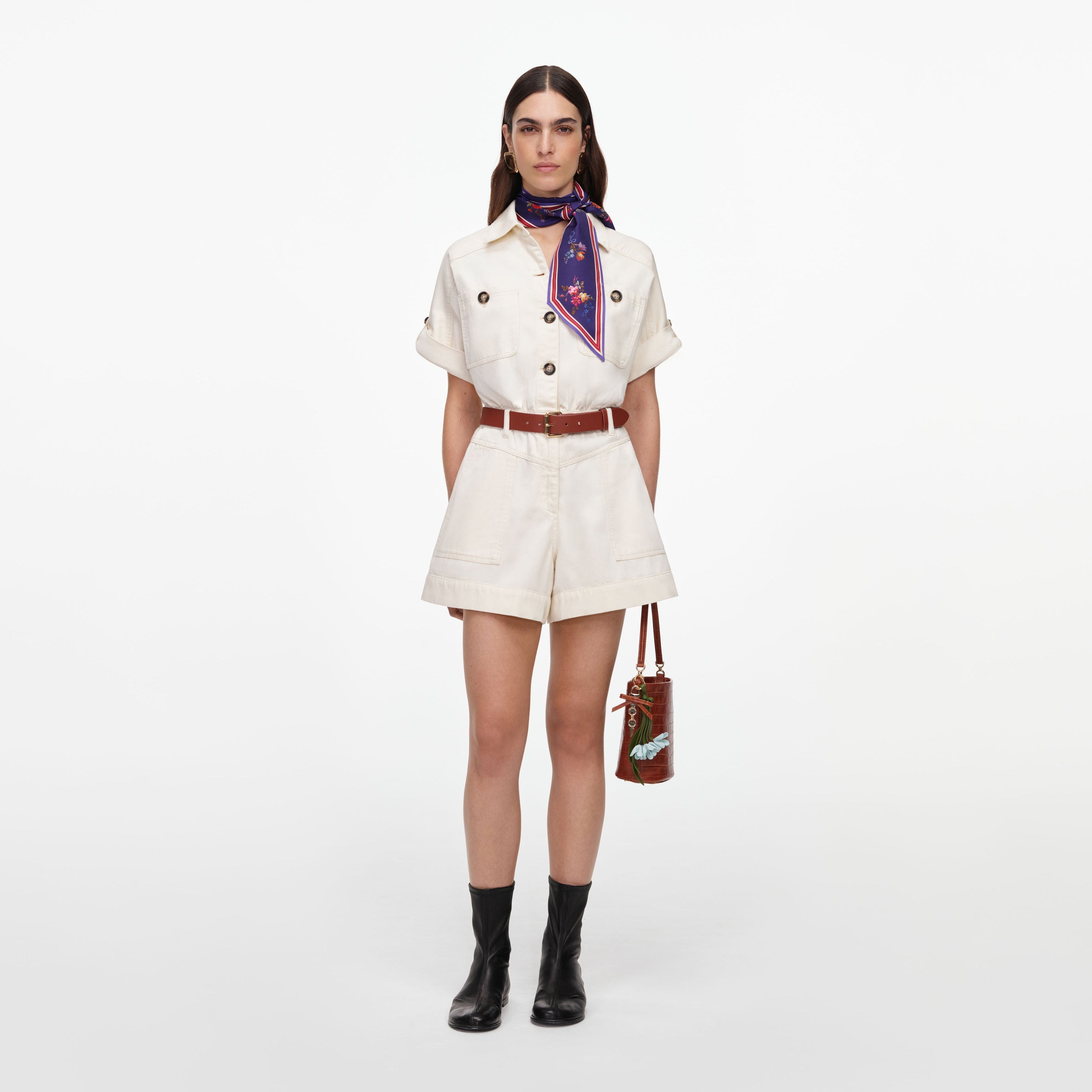 cream denim playsuit