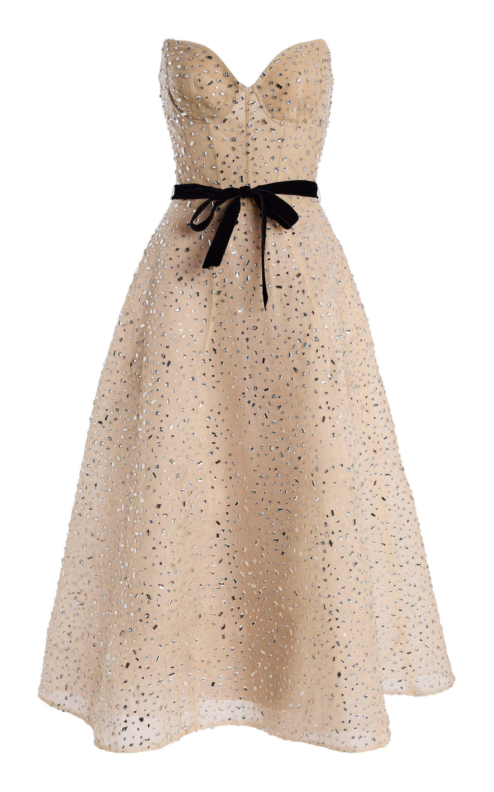 sweetheart tea length cocktail dress nude