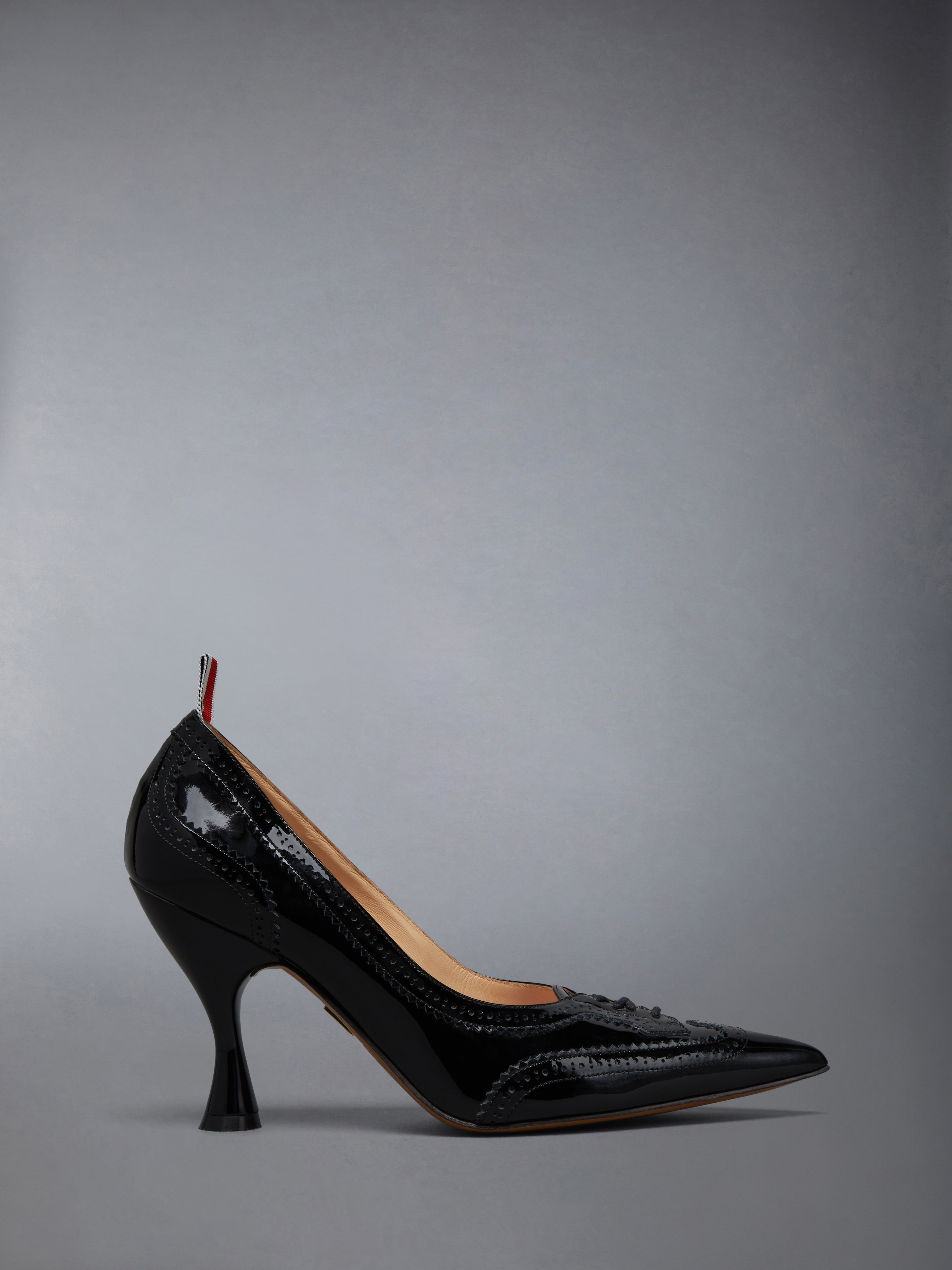 soft patent leather wingtip 90mm curved heel pump