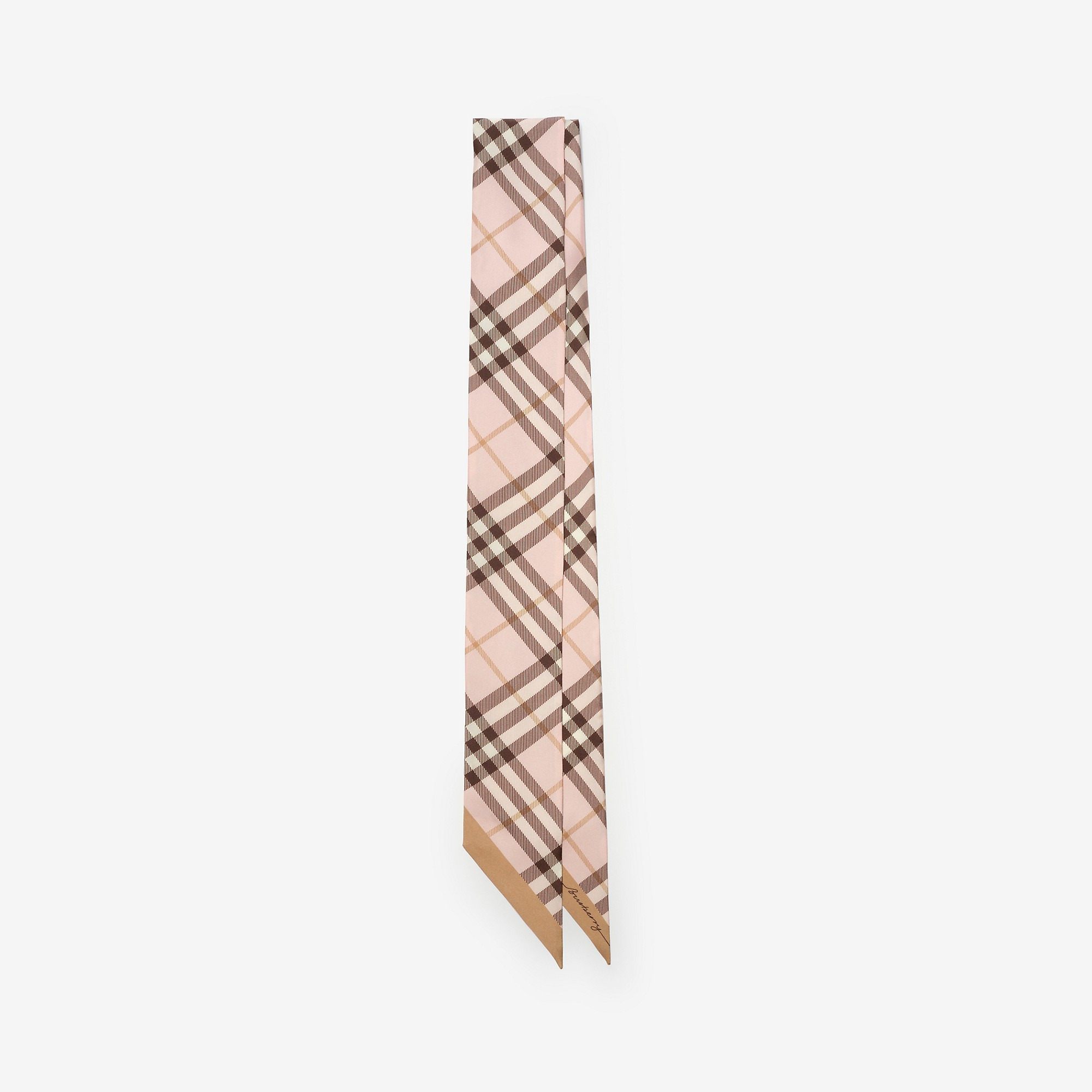 skinny contrast check silk scarf