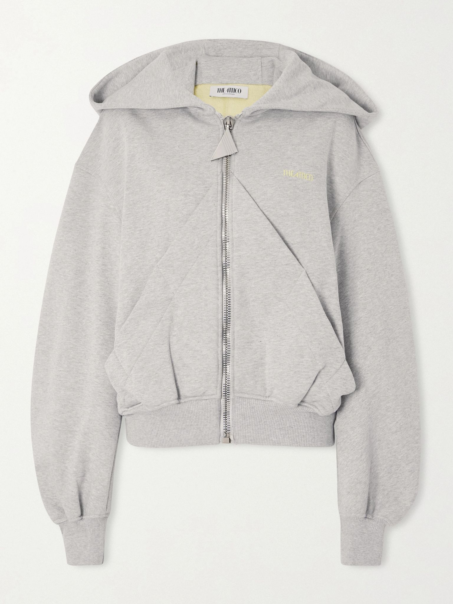 embroidered cotton-blend jersey zip-up hoodie gray