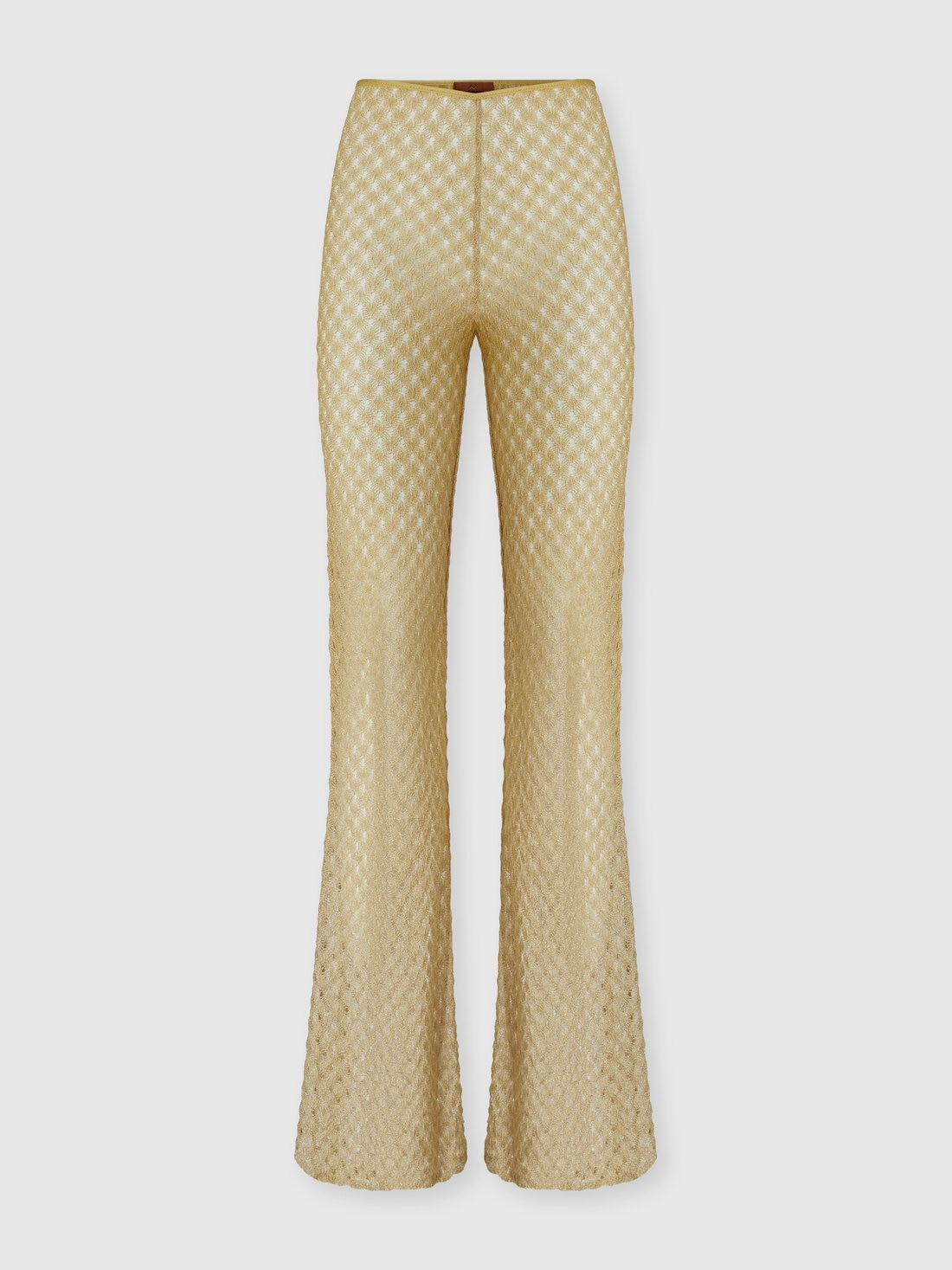 flared trousers in lamé viscose with raschel workmanship