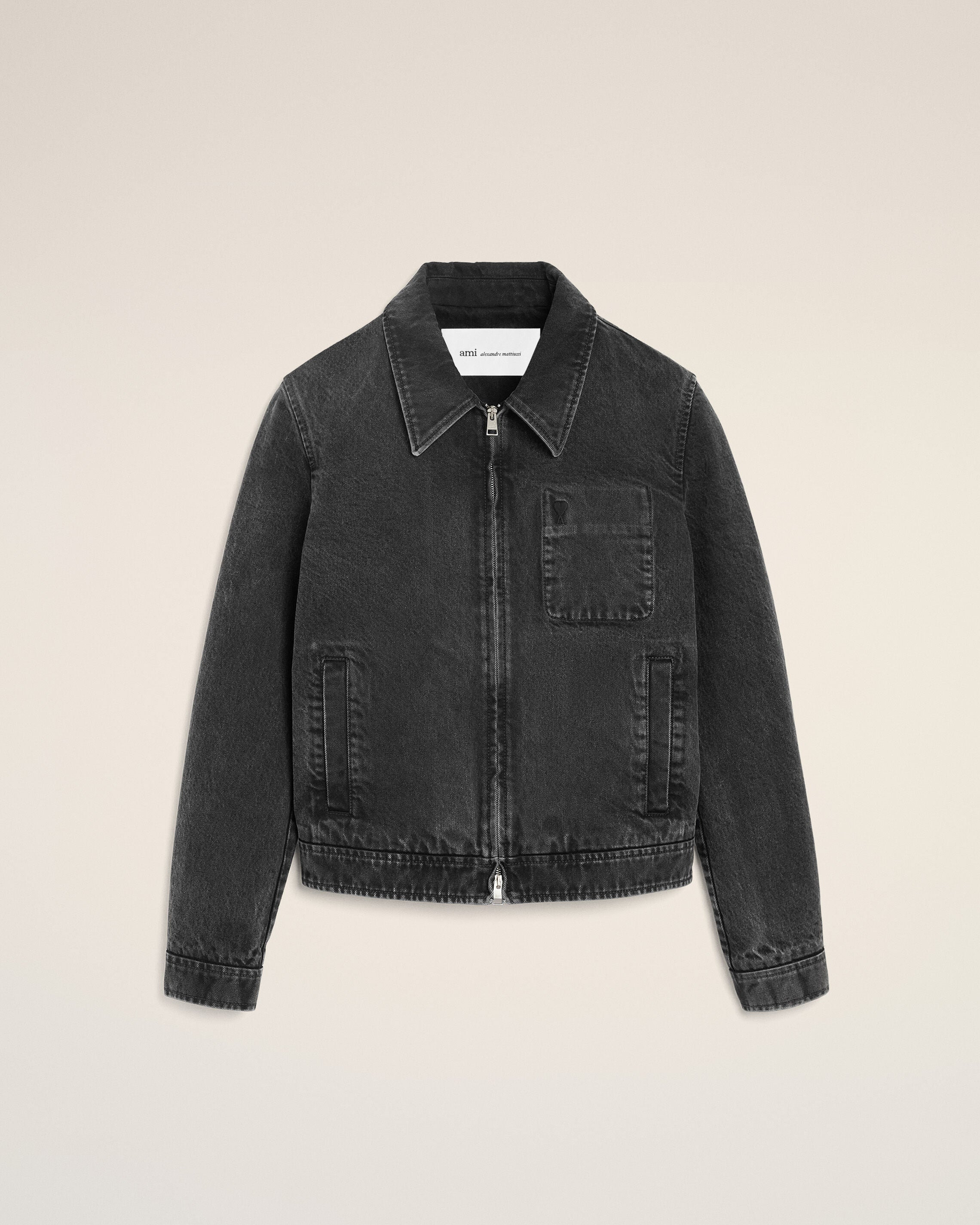 black cotton tonal ami de coeur zipped jacket