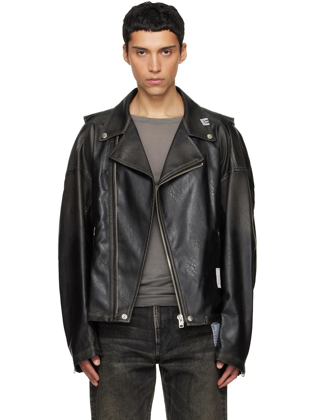 black vest combined coating faux-leather jacket