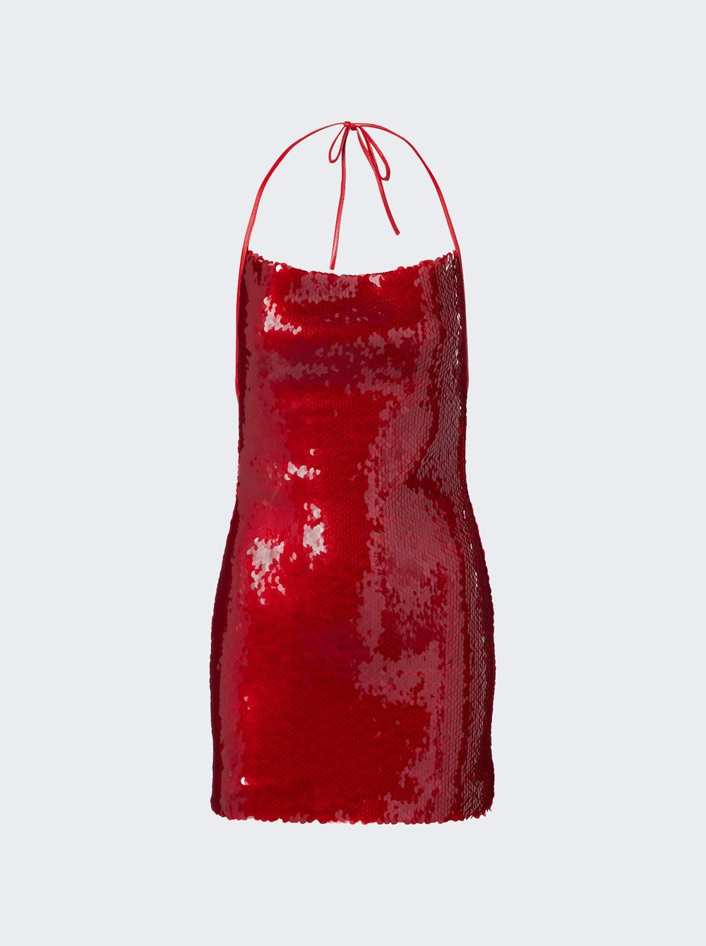 halterneck mini sequin dress red